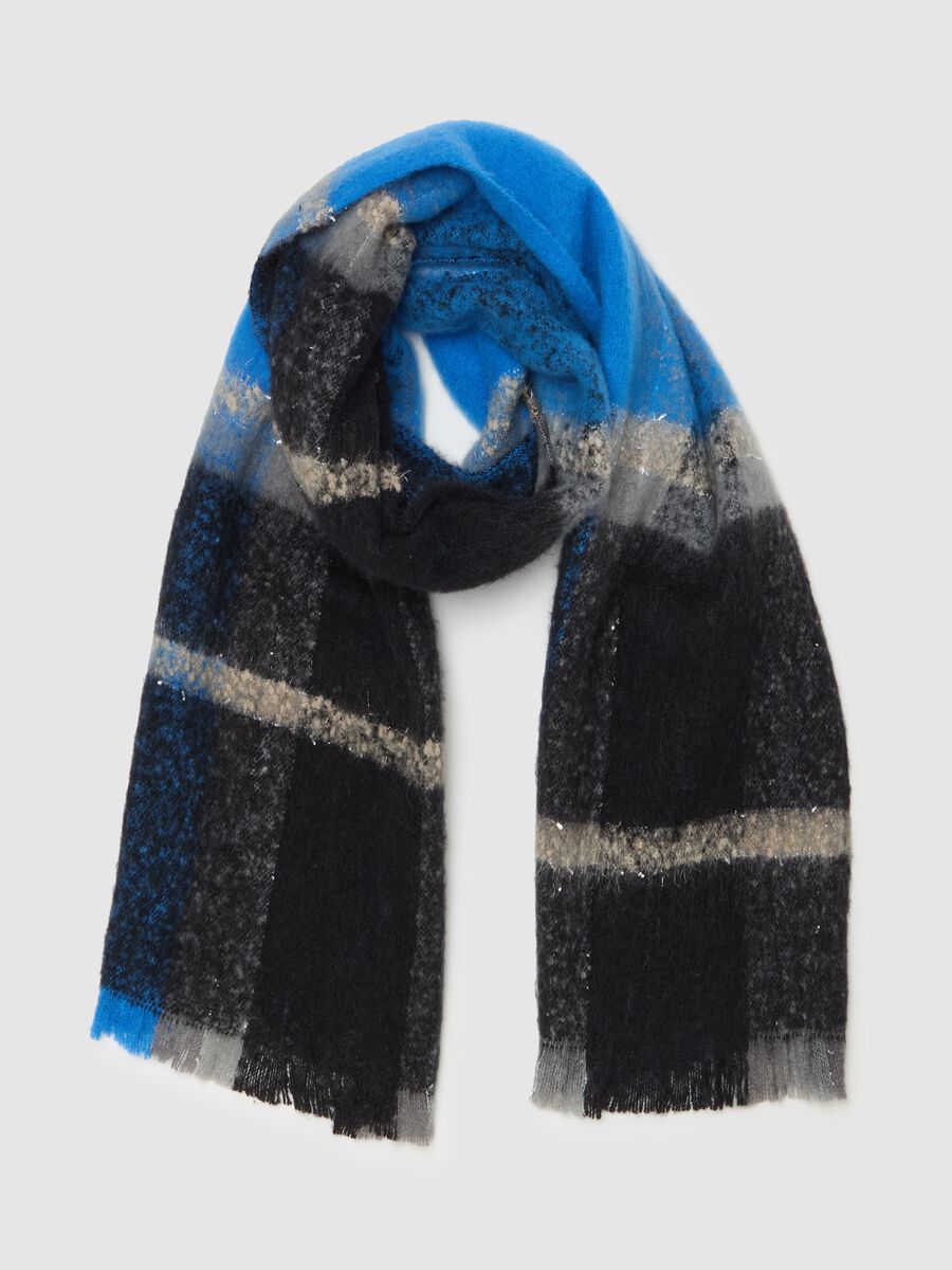 Fringed check scarf with lurex_0