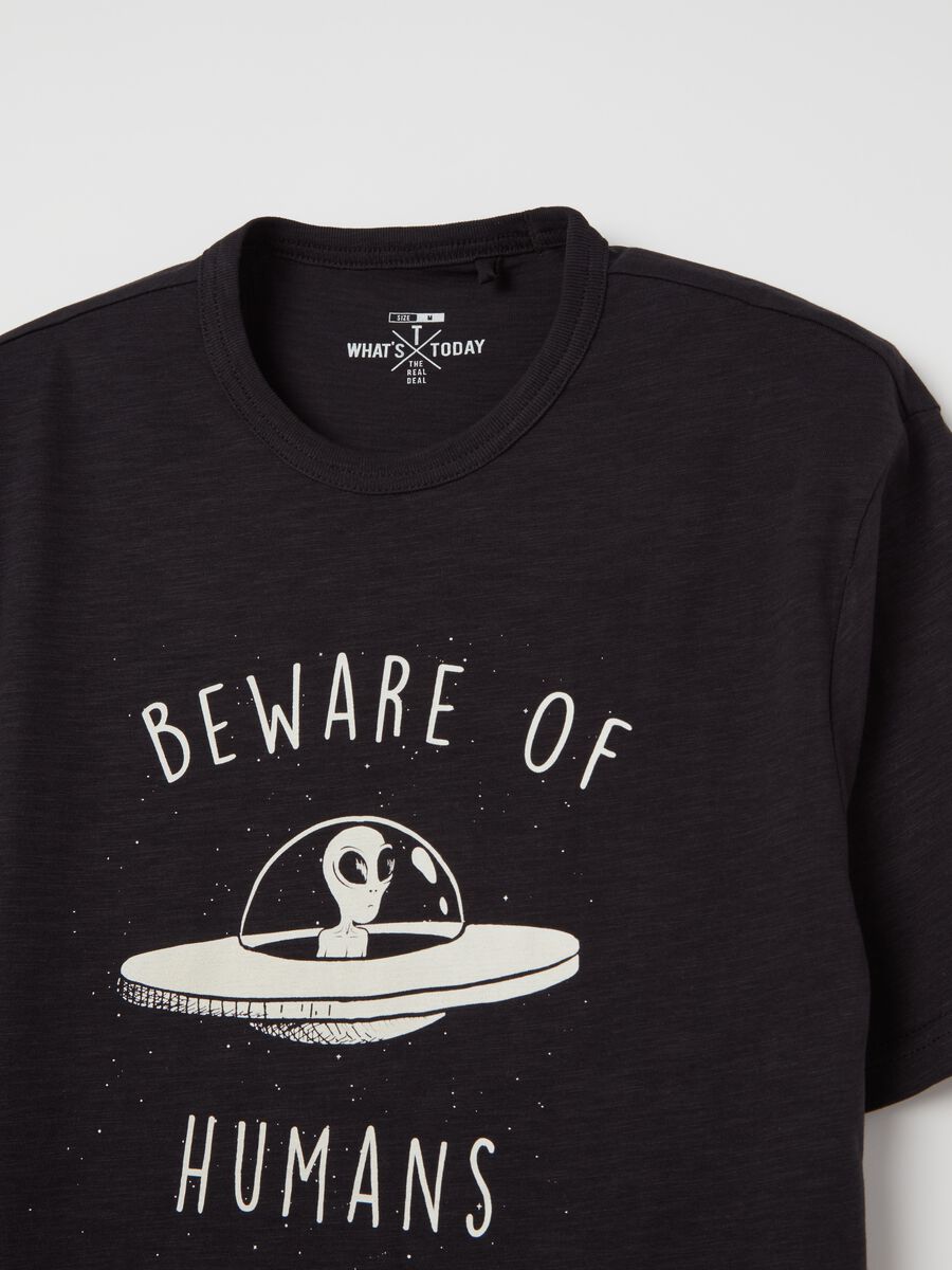 T-shirt with “Be aware of humans” print_1