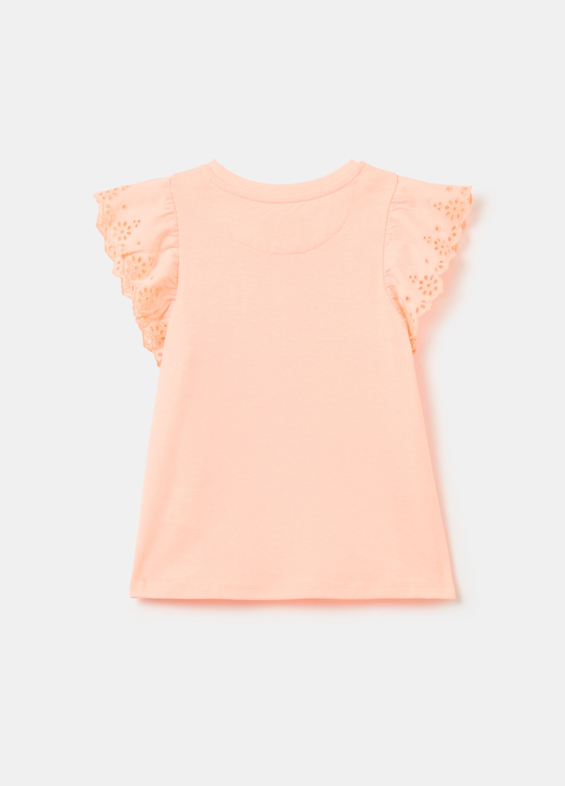 T-shirt with broderie anglaise flounce