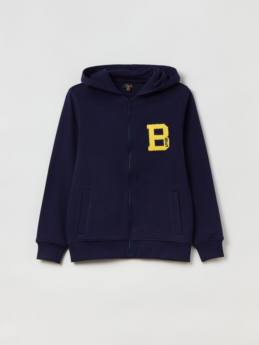 Full-zip fleece sweatshirt with lettering patch_0