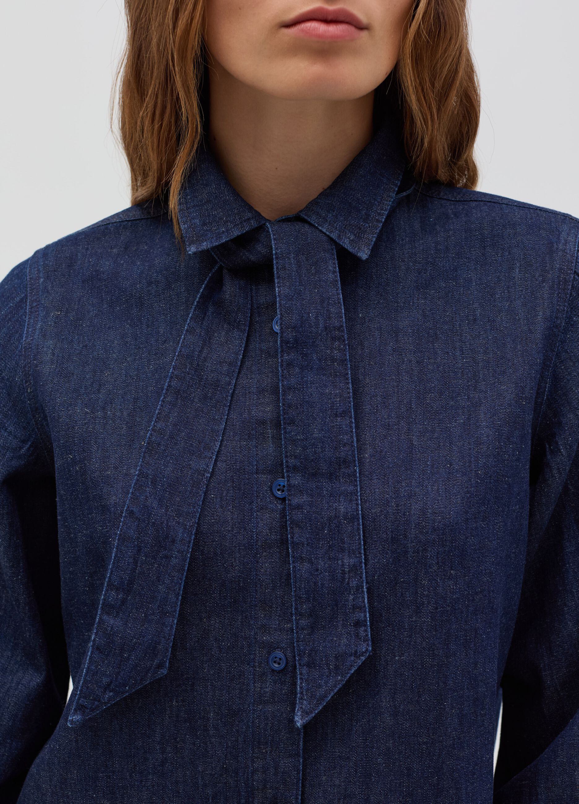 Denim shirt with puff sleeves