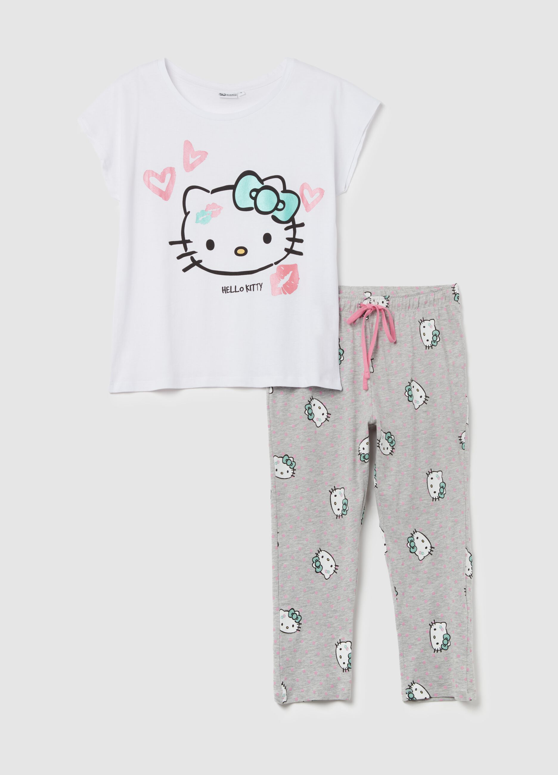 Pigiama con pantalone pinocchietto stampa Hello Kitty