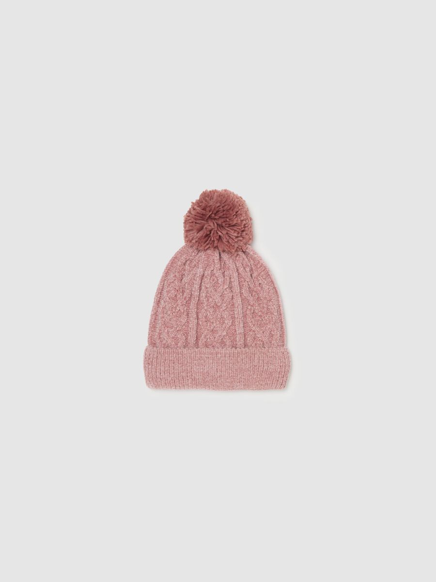 Cable-knit chenille hat with pompom_0