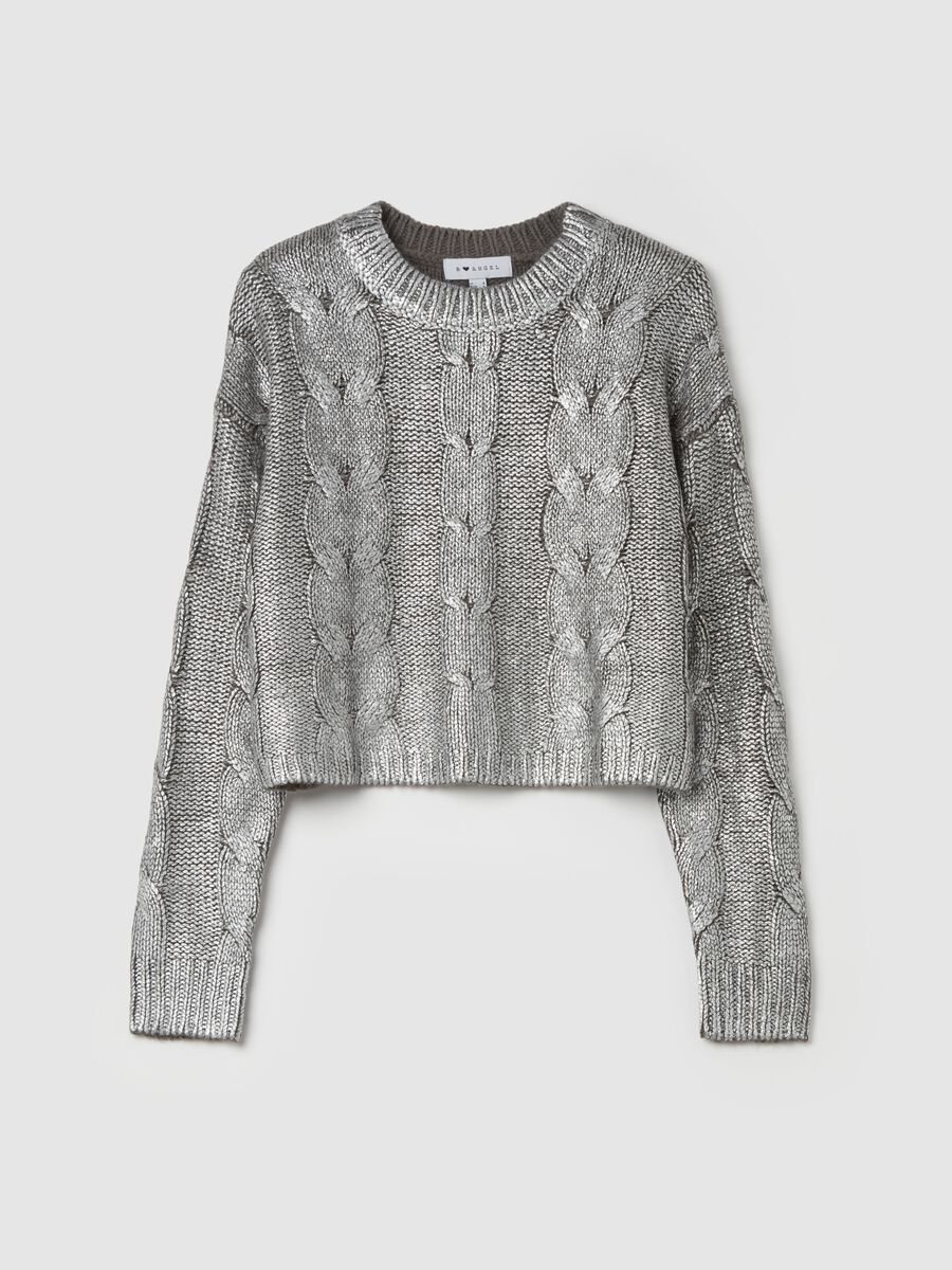 Metallic-effect cable-knit pullover_0