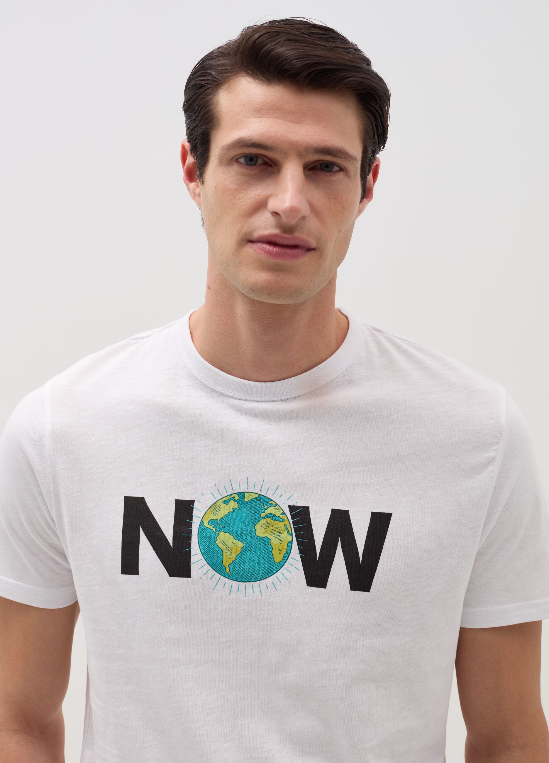 Slub jersey T-shirt with planet Earth print