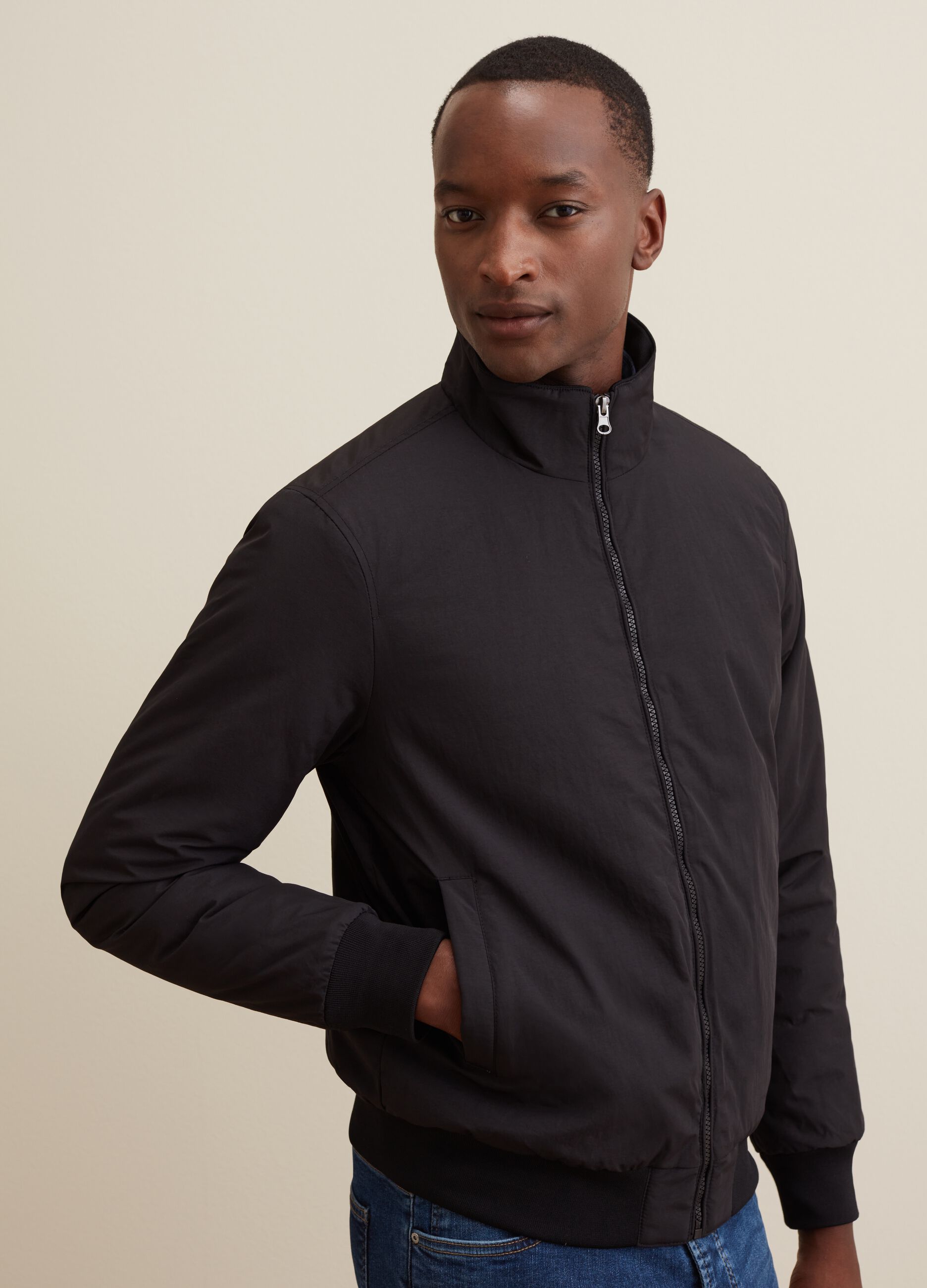 Full-zip bomber jacket with high neck