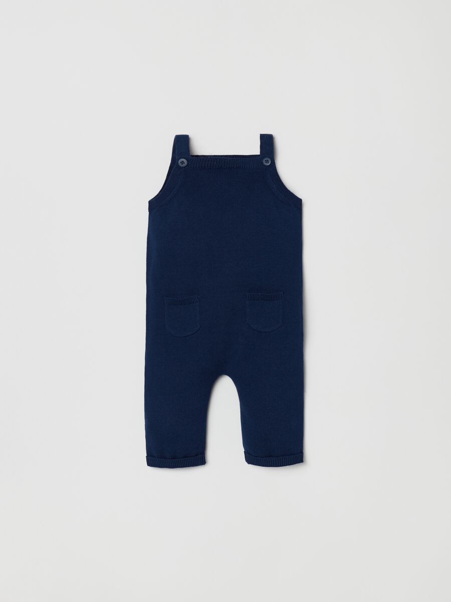 Solid colour, knitted cotton dungarees_0