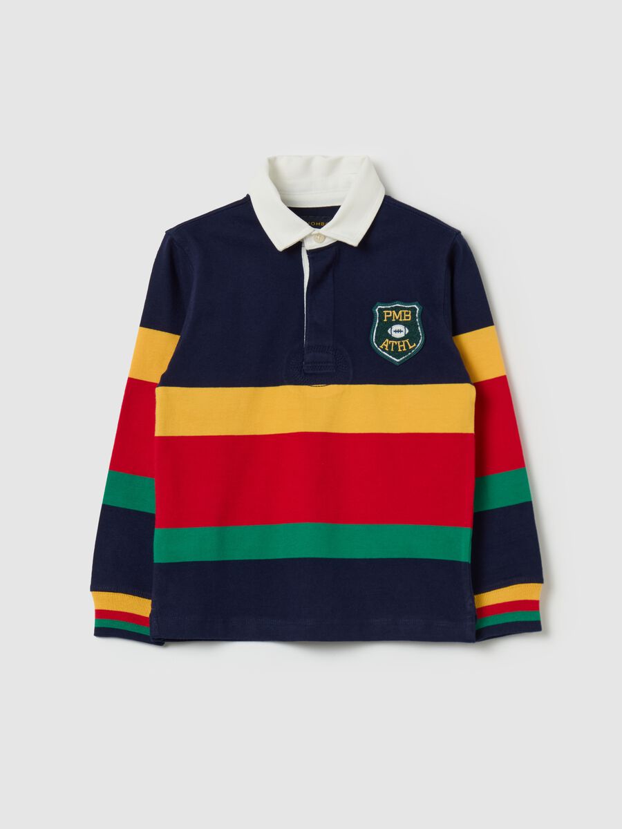 Polo in cotone a righe con patch logo_3