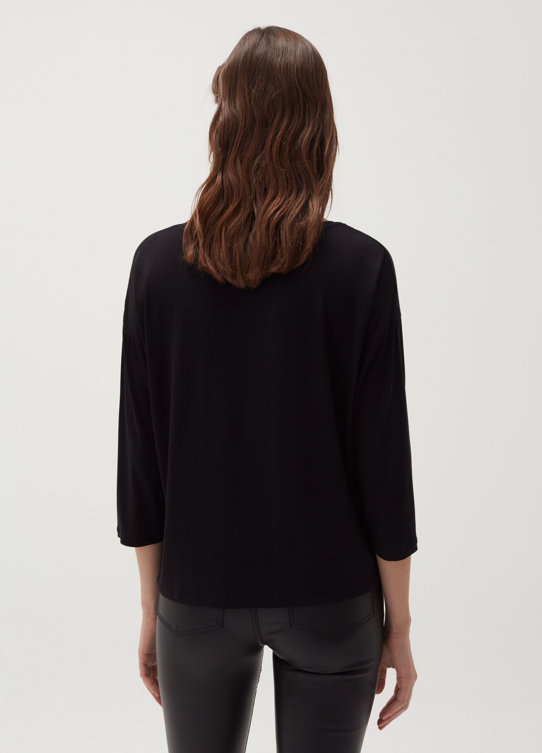 Viscose T-shirt with three-quarter sleeves