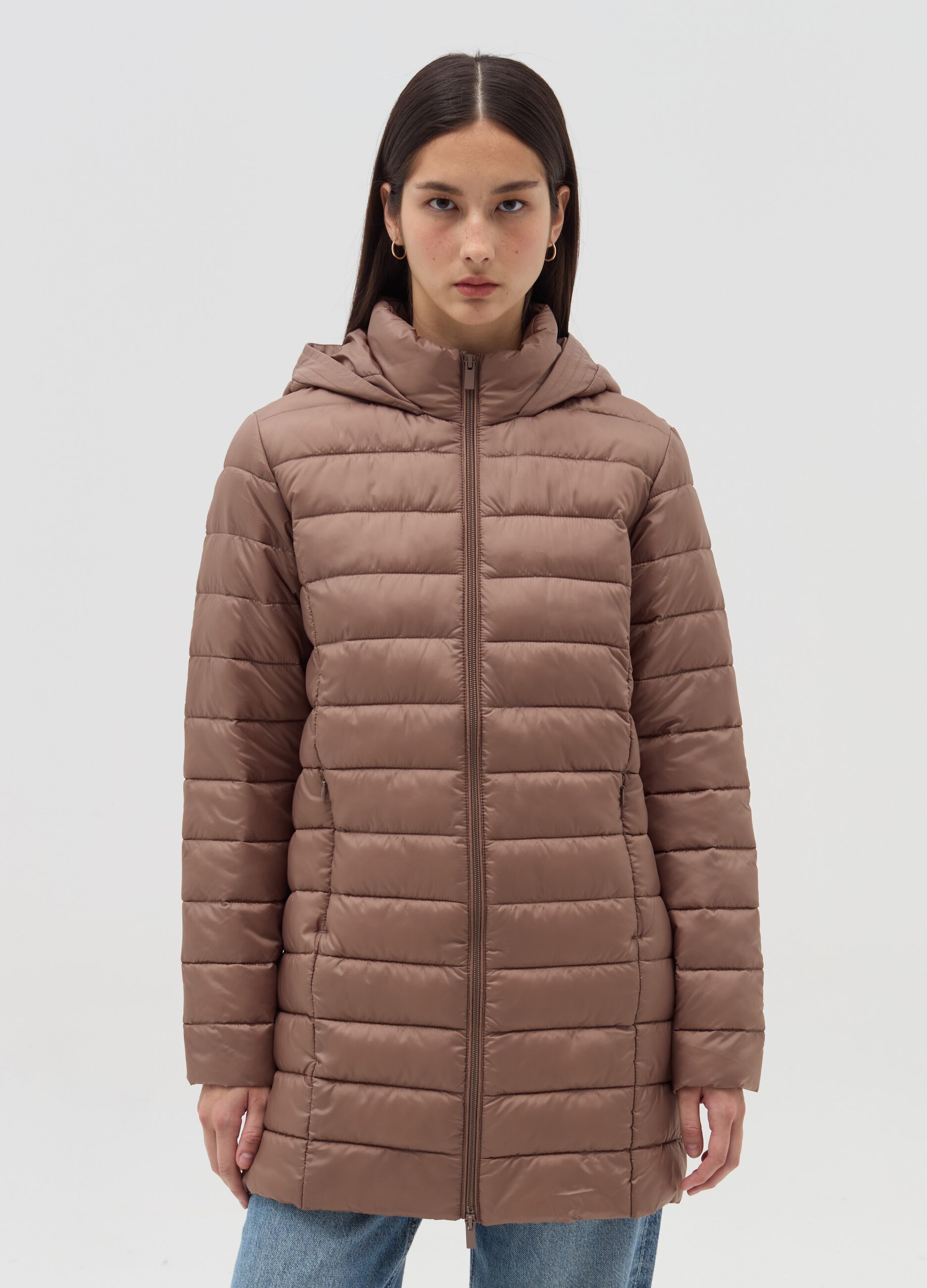 Essential long ultralight down jacket