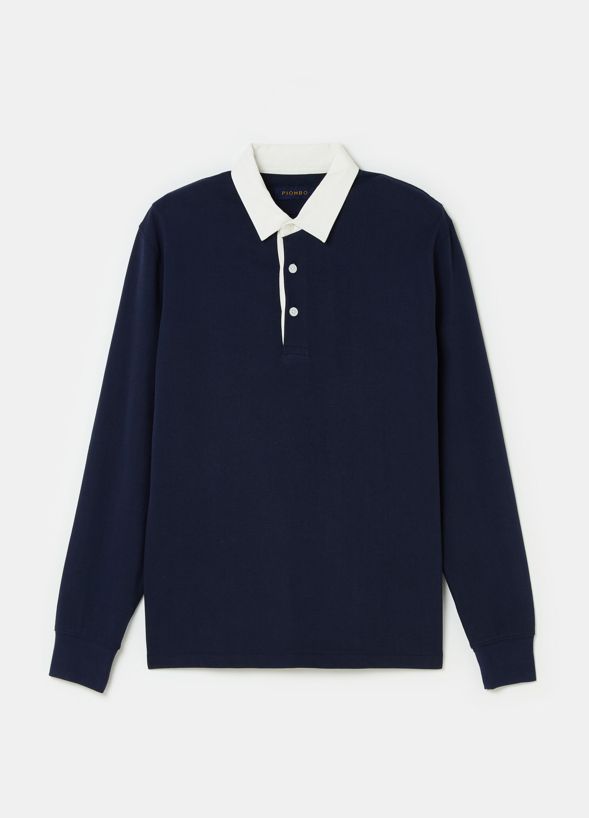 Long-sleeved polo shirt with contrasting collar