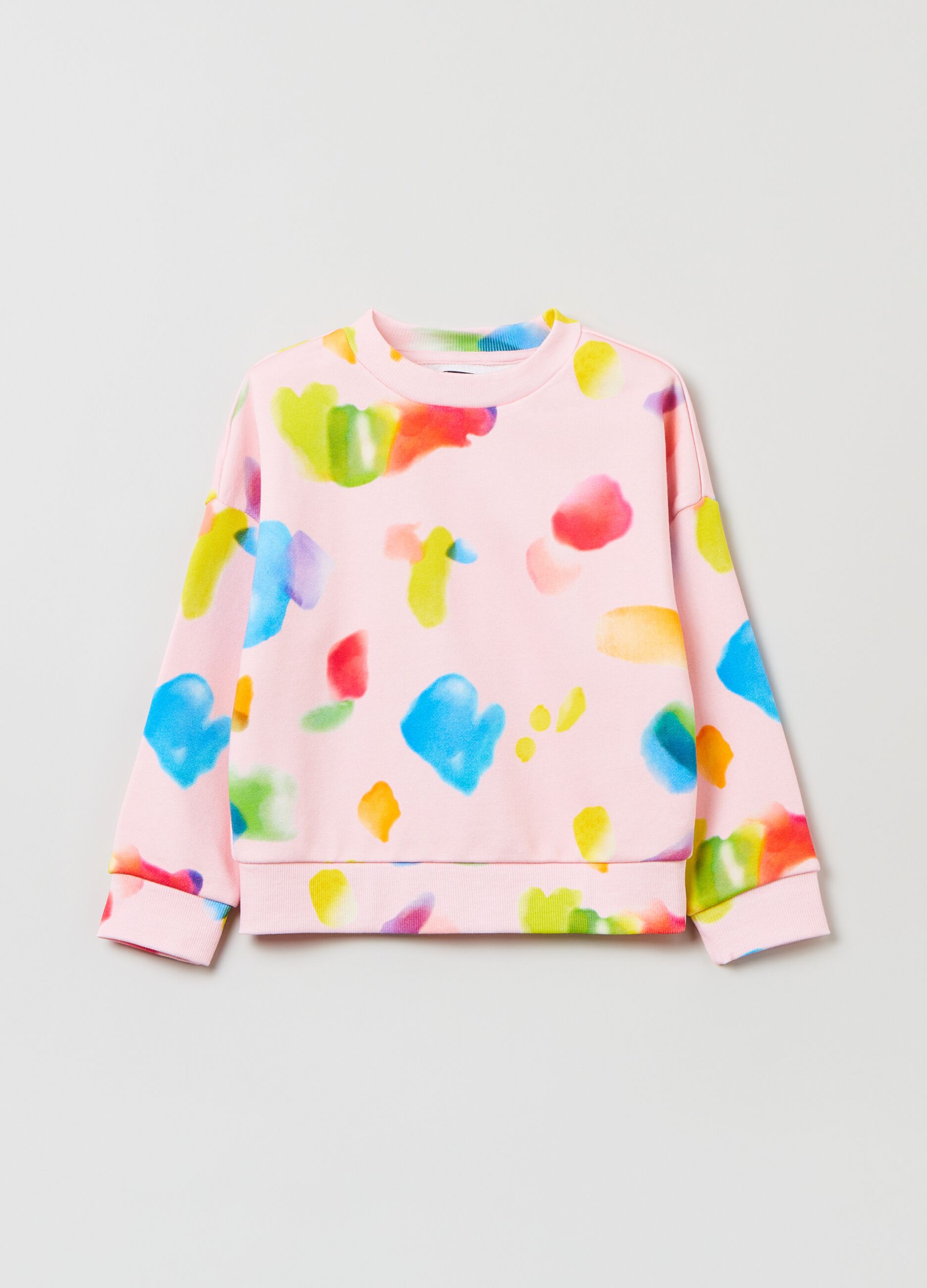 Sweatshirt with round neck and multicoloured print