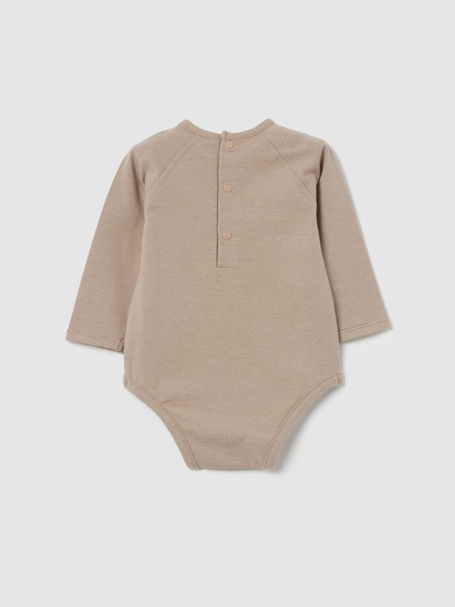 Striped organic cotton bodysuit with teddy bear_1