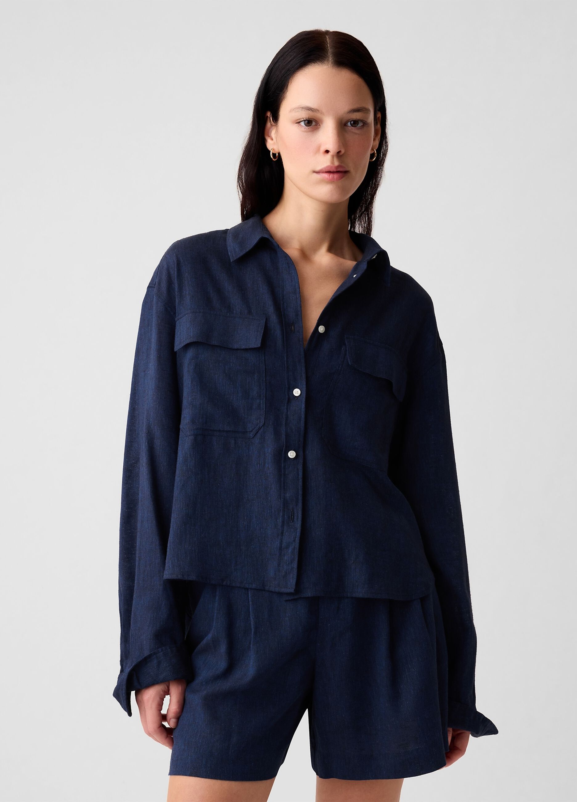 Cropped oversized shirt in linen