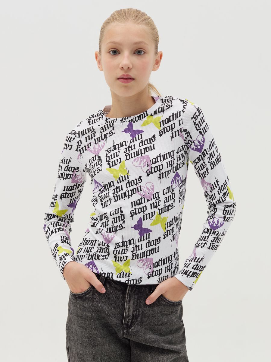 T-shirt a costine con stampa all-over_1