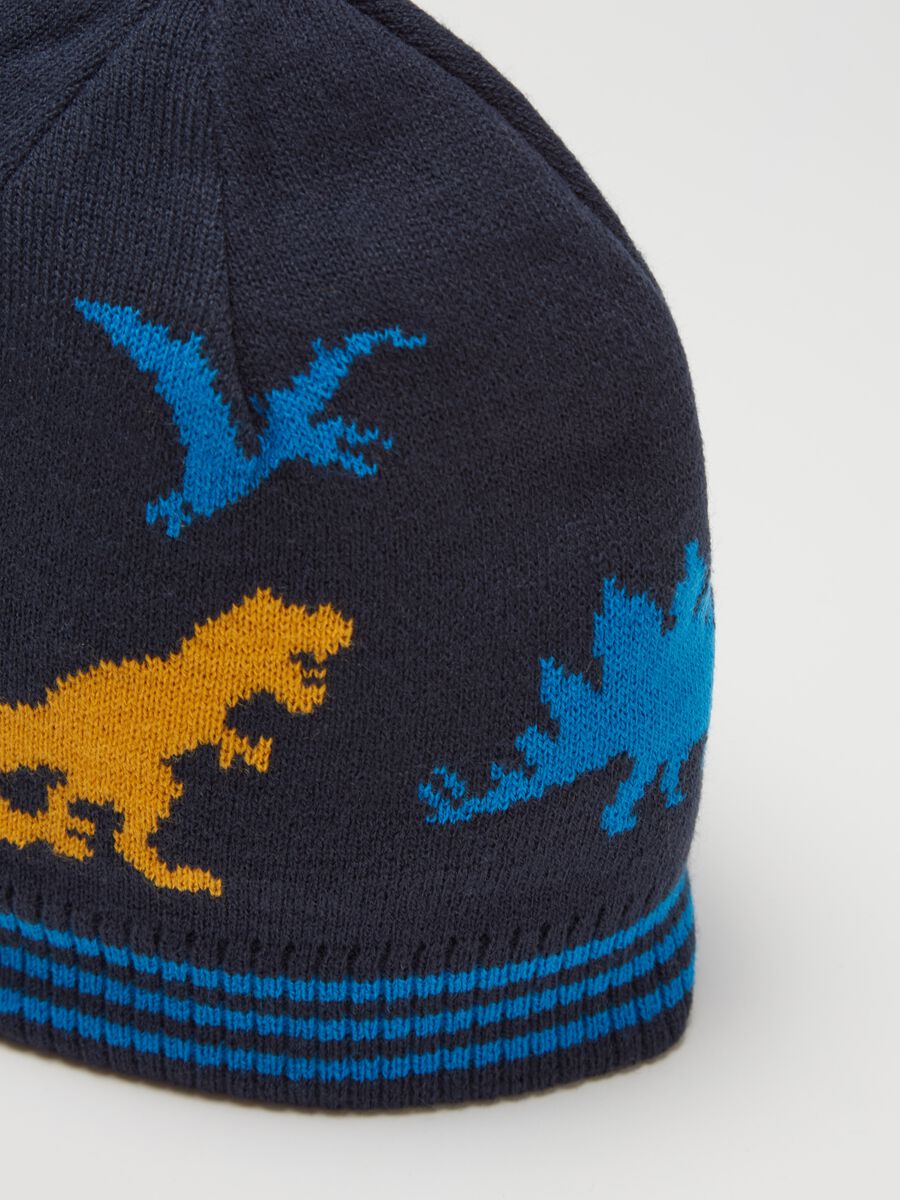 Hat with jacquard dinosaurs drawing_2