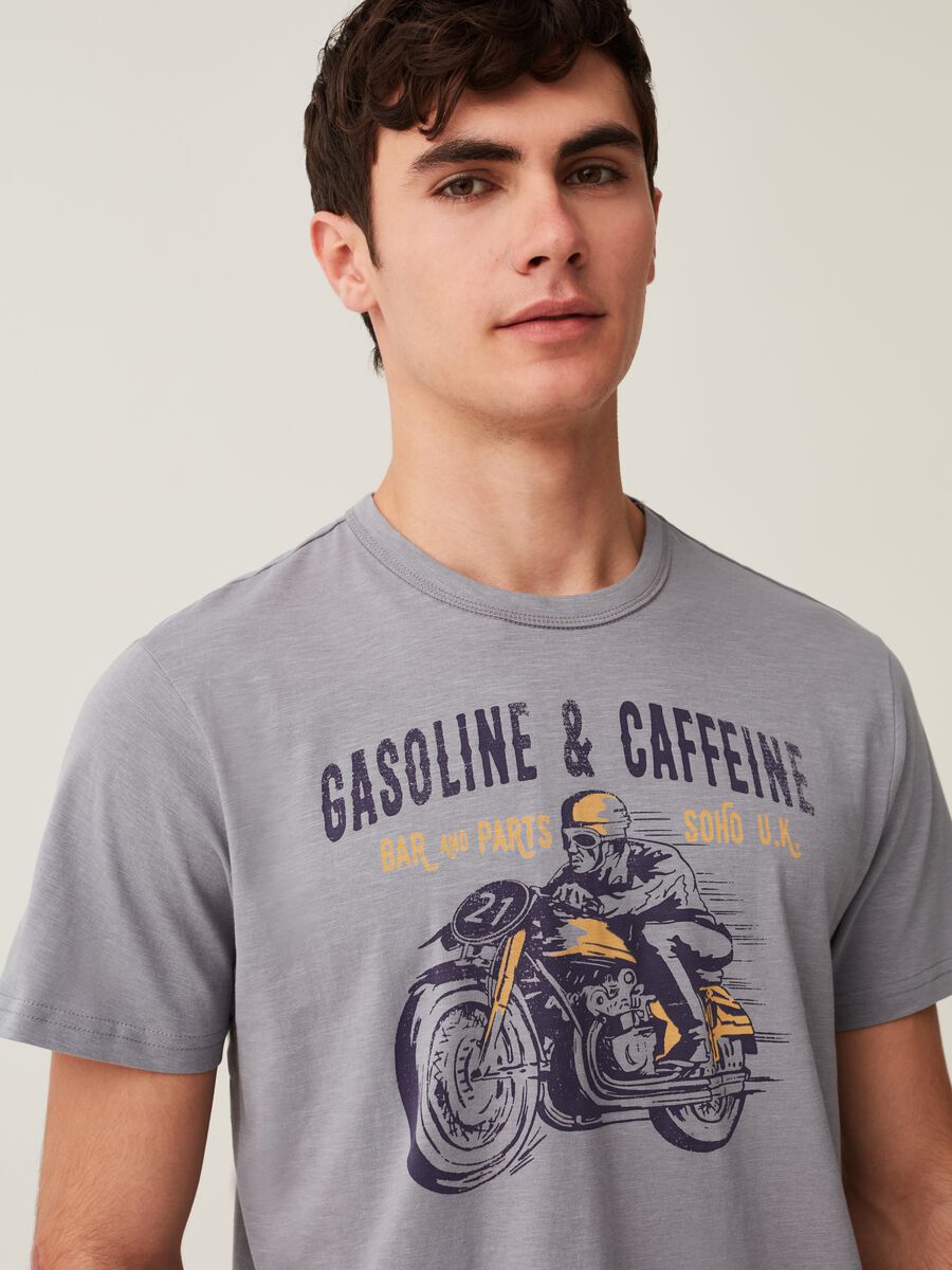 Slub cotton T-shirt with biker print_1