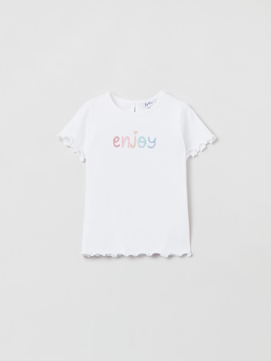 T-shirt a costina con stampa lettering_0