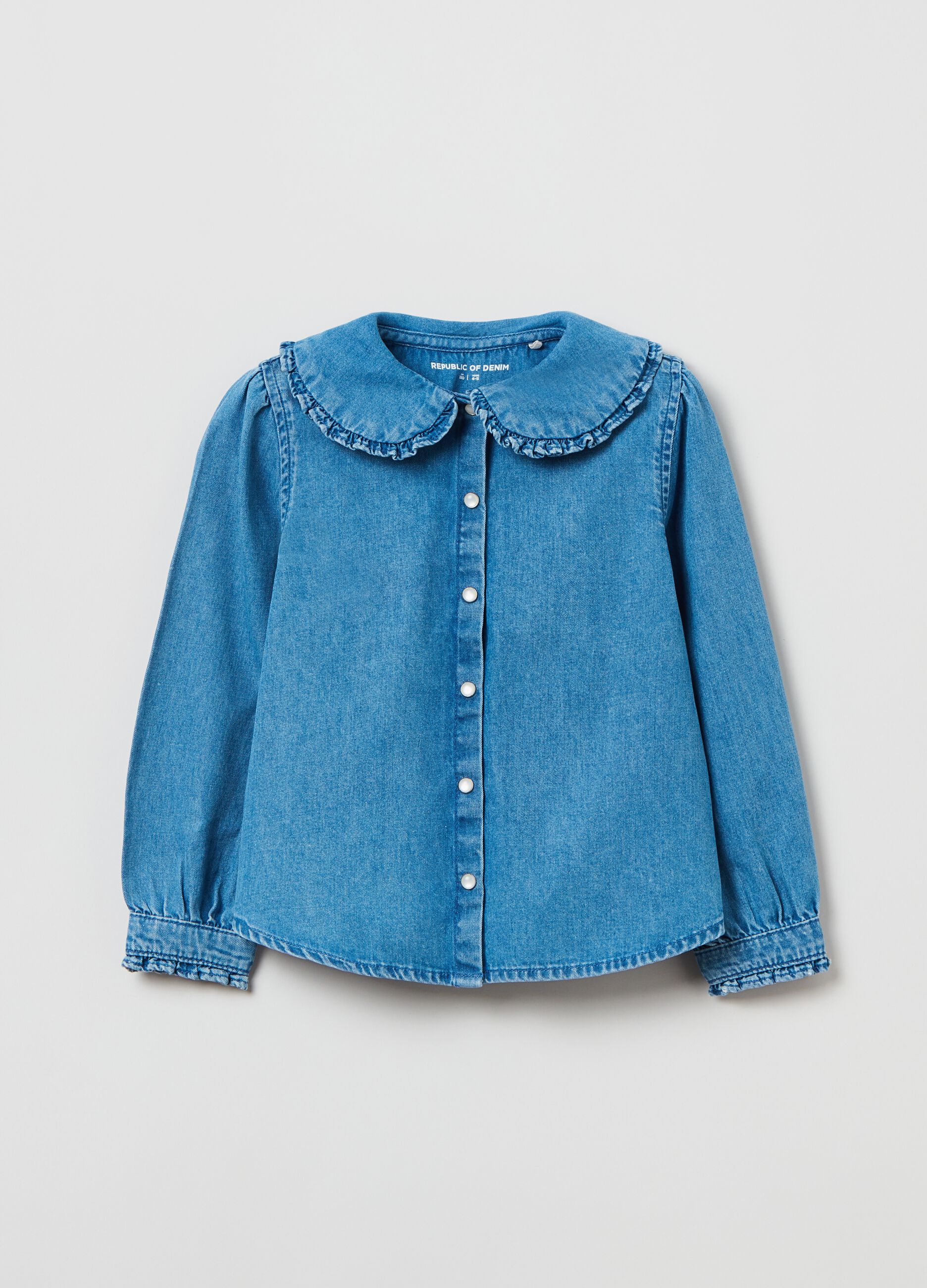 Denim shirt with frills