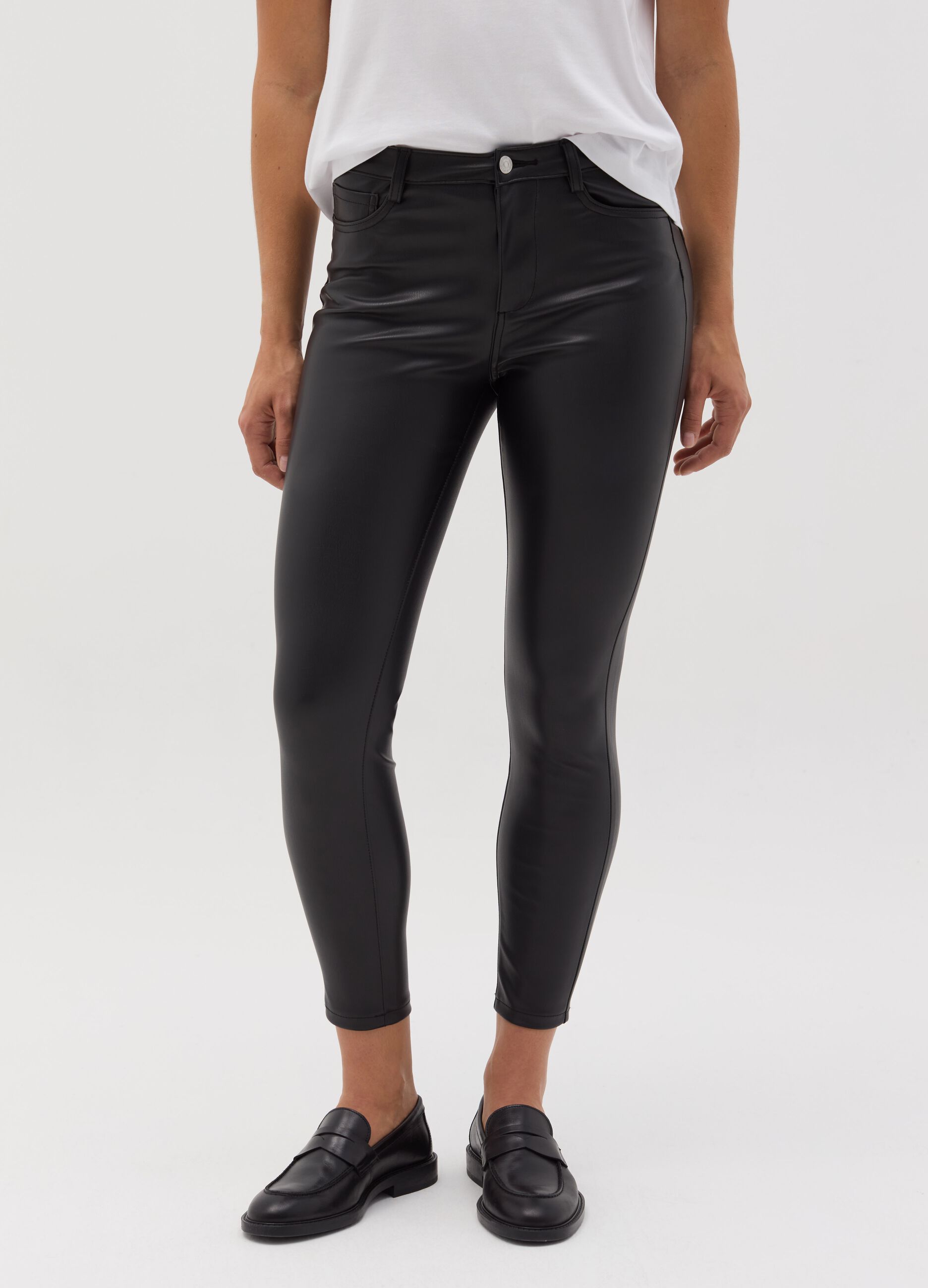 Glossy-effect skinny-fit trousers