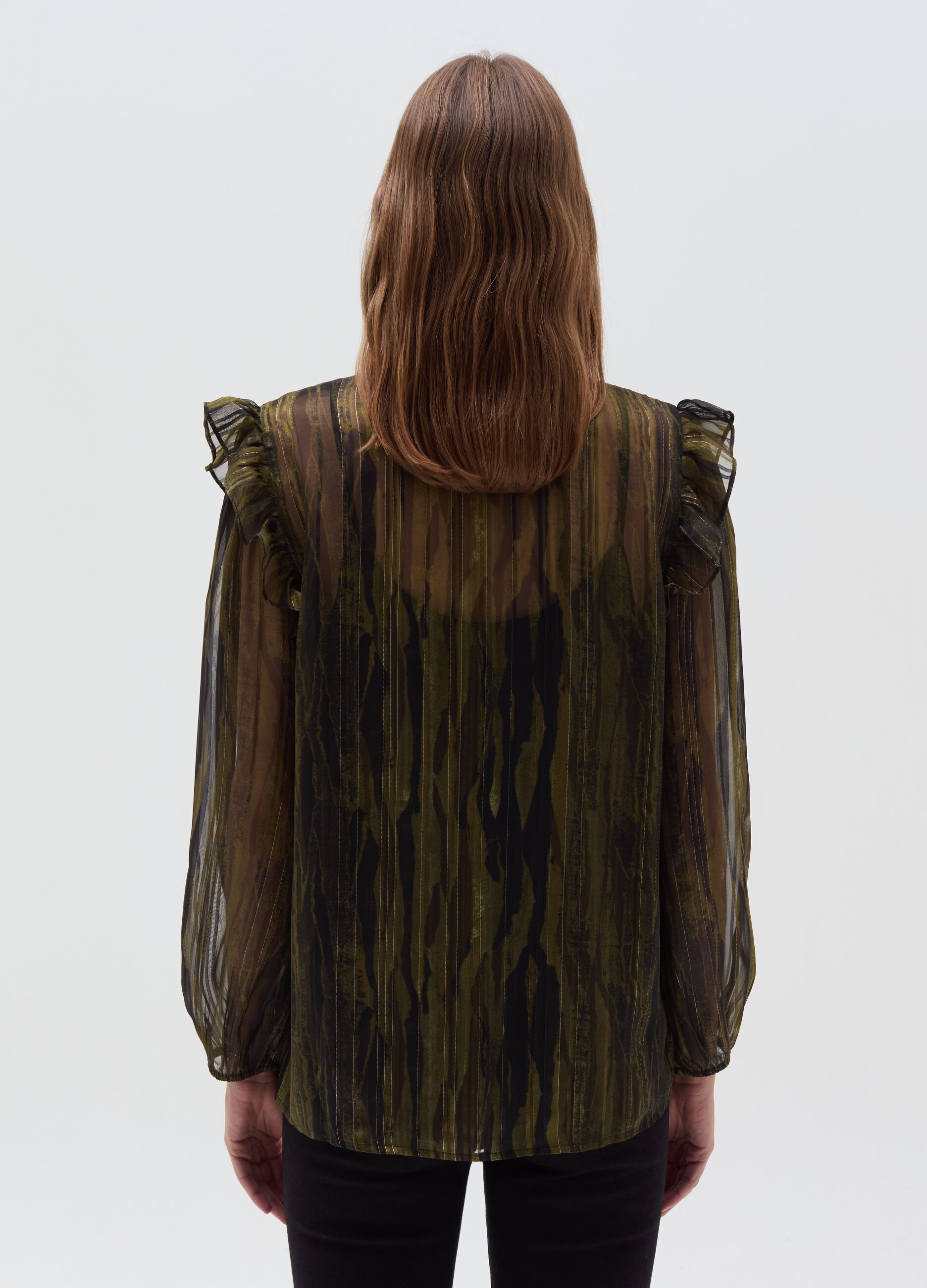 Semi-sheer camouflage blouse with lurex