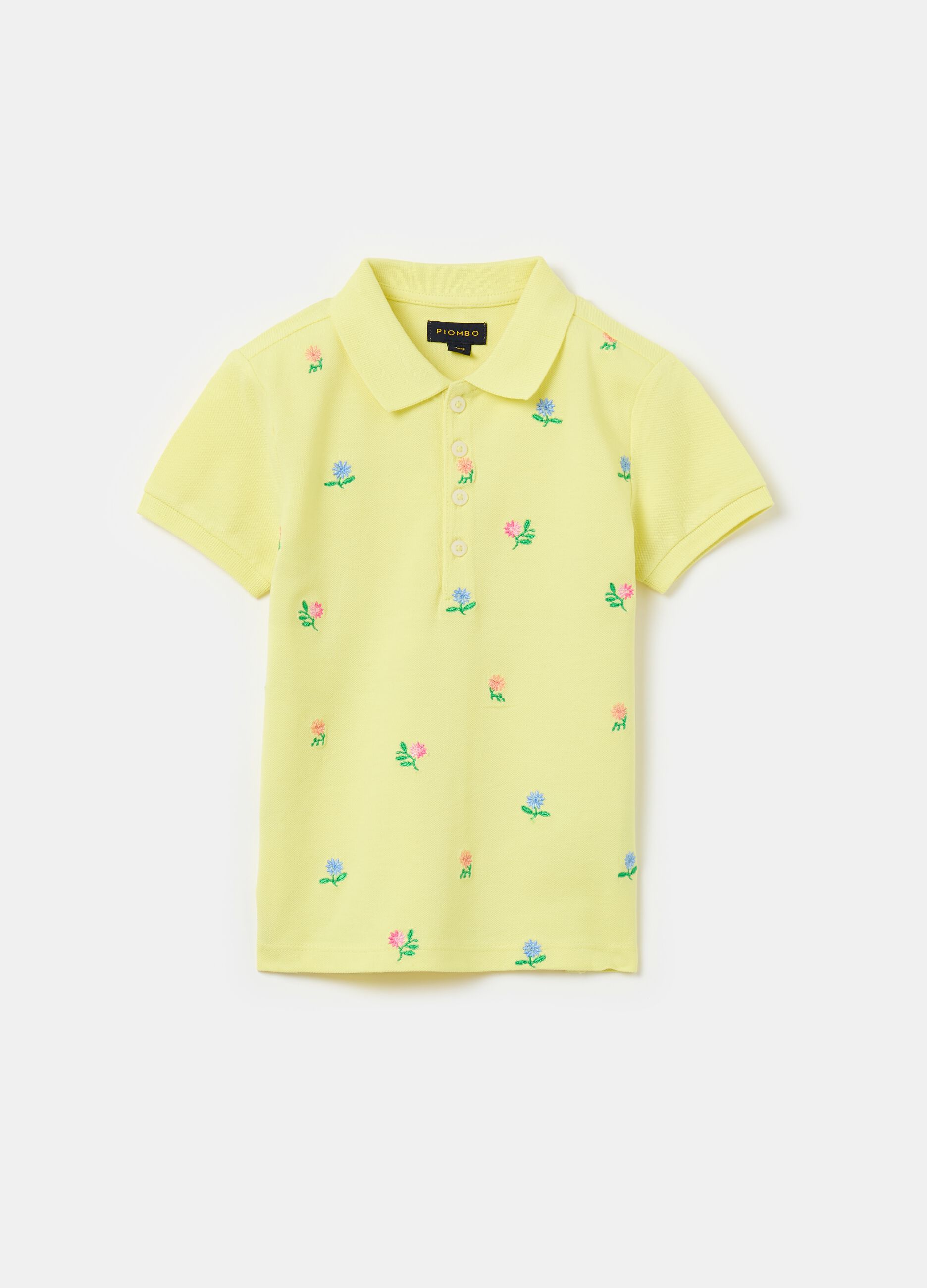 Piquet polo shirt with floral embroidery