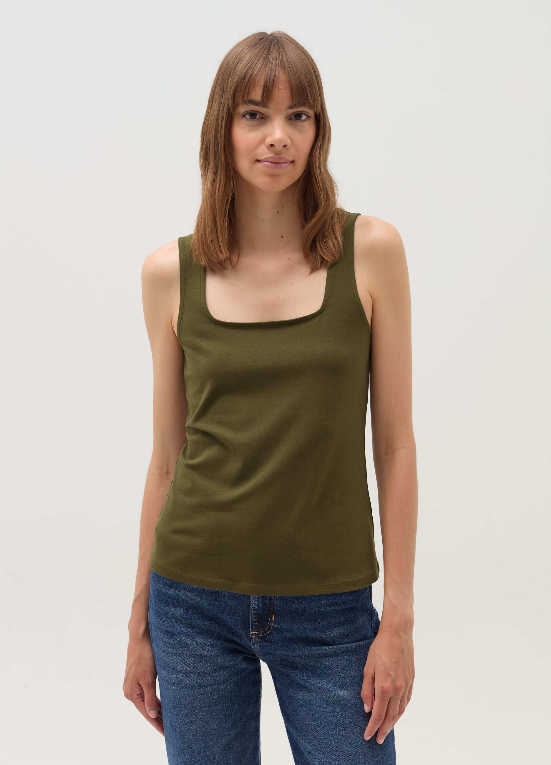 Tank top with square neck