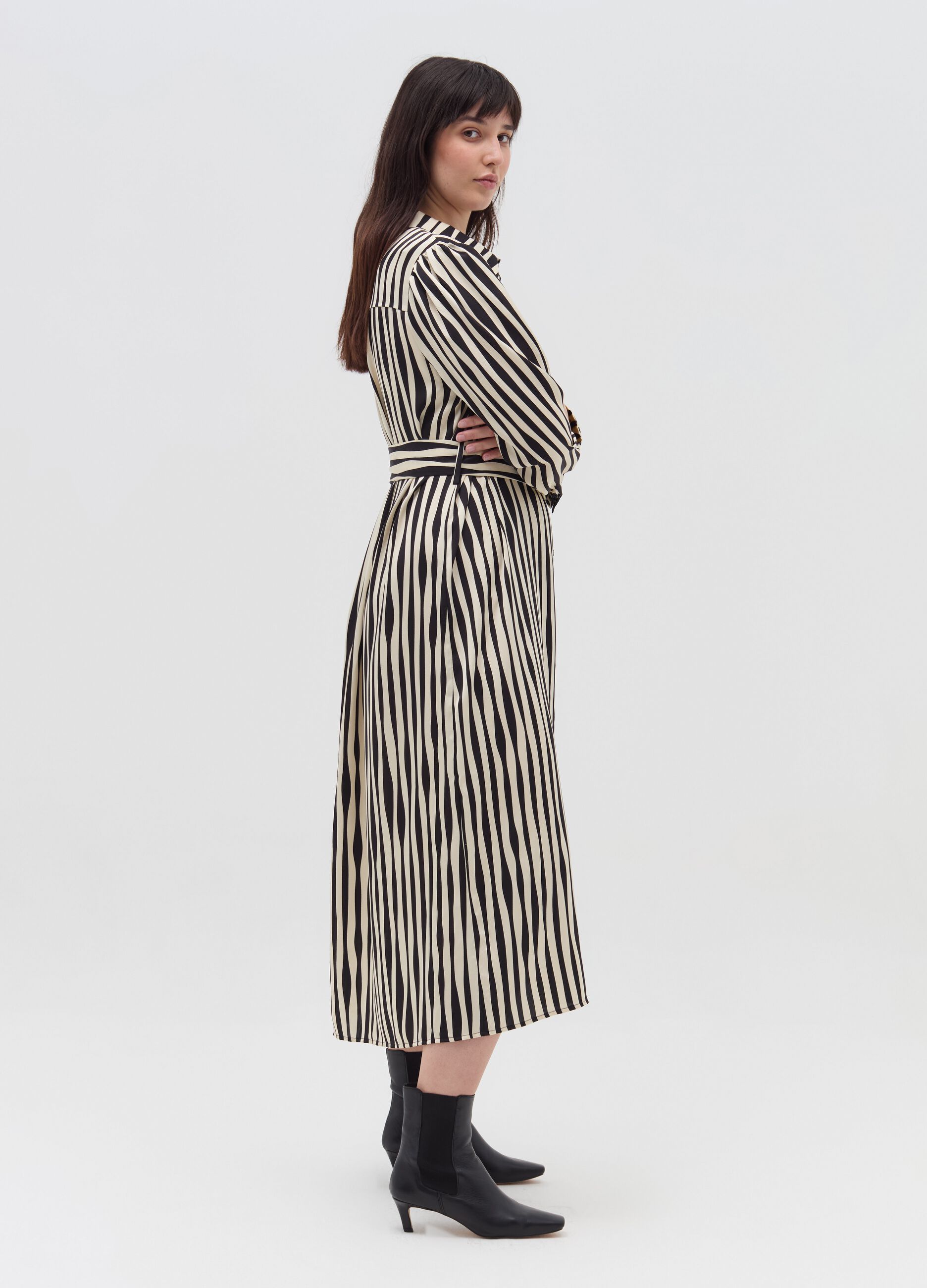 Curvy long shirt dress with stripes