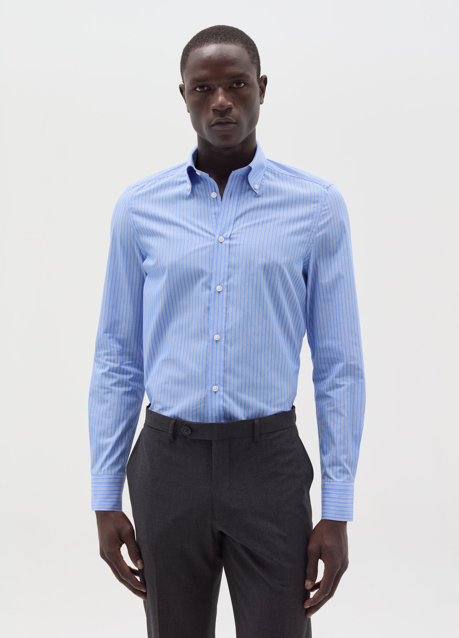 Slim-fit striped shirt with button-down collar