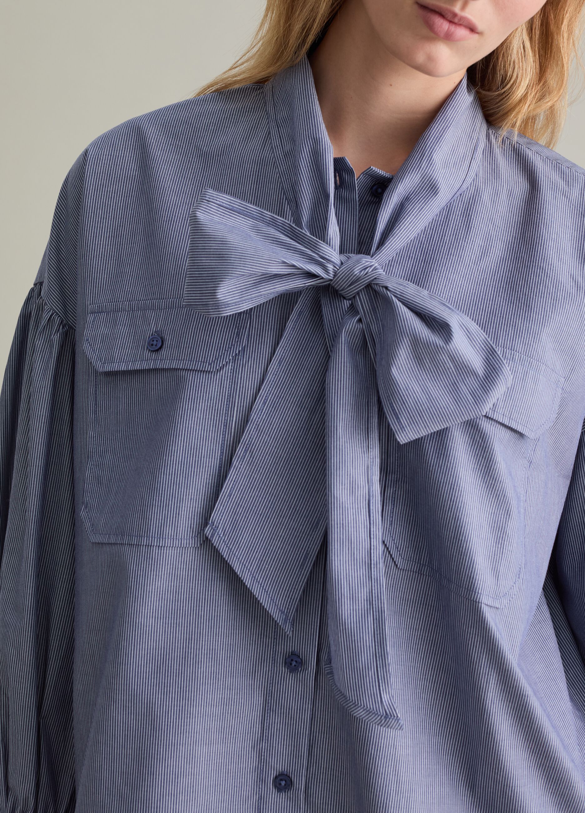 Cotton shirt with bow scarf