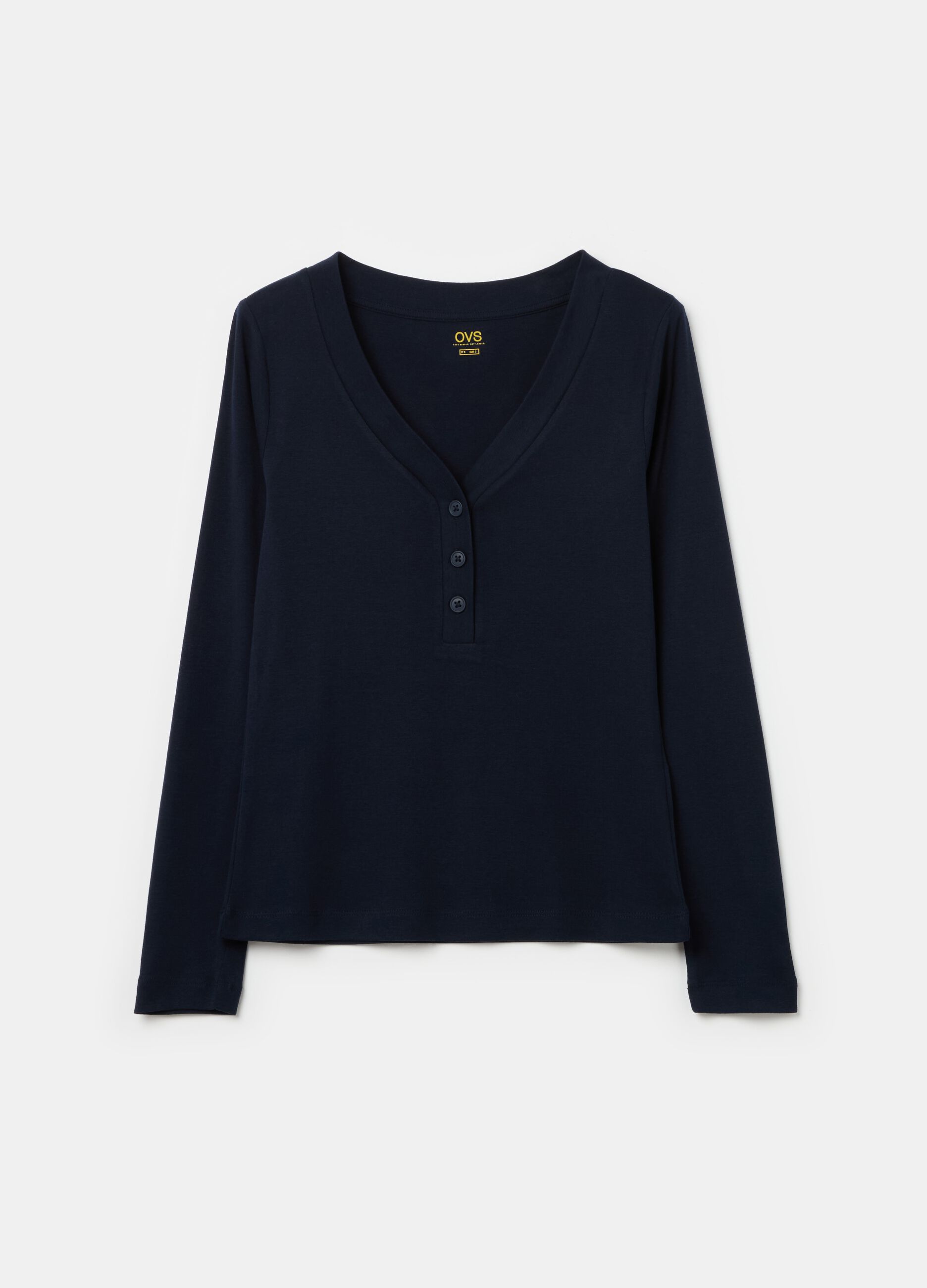 Long-sleeved T-shirt with granddad neckline