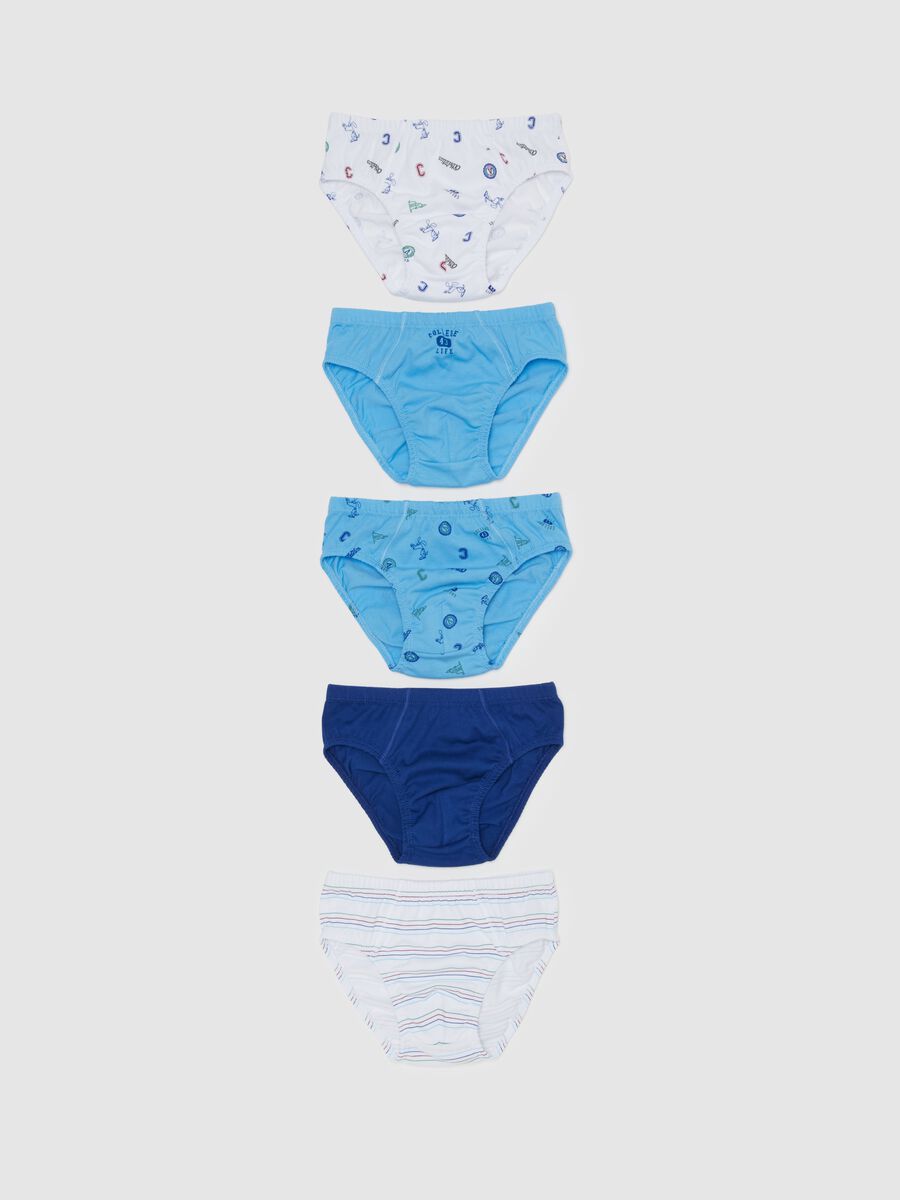 Five-pack organic cotton briefs with college print_0