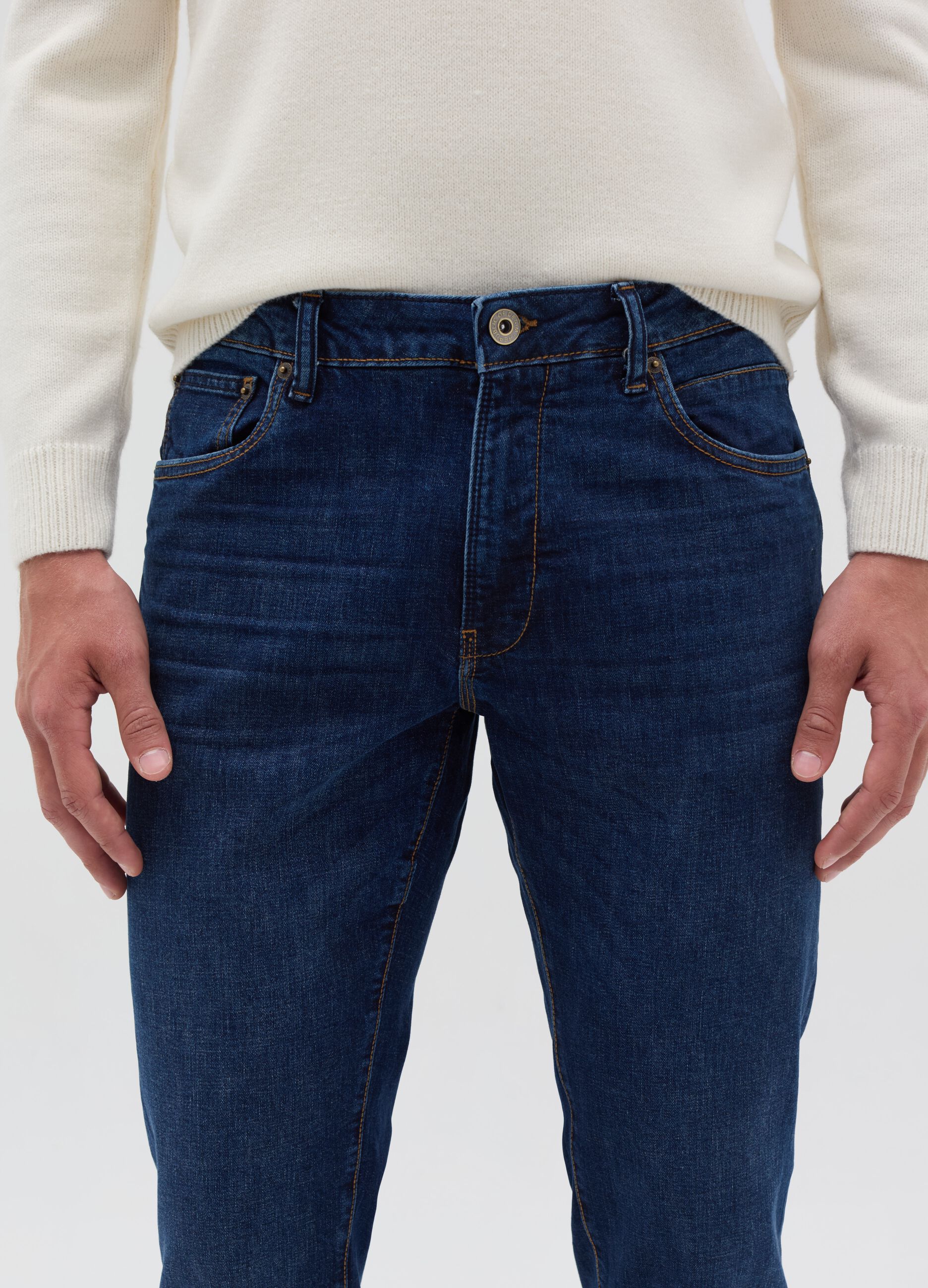 Regular-fit cross-hatch cotton jeans