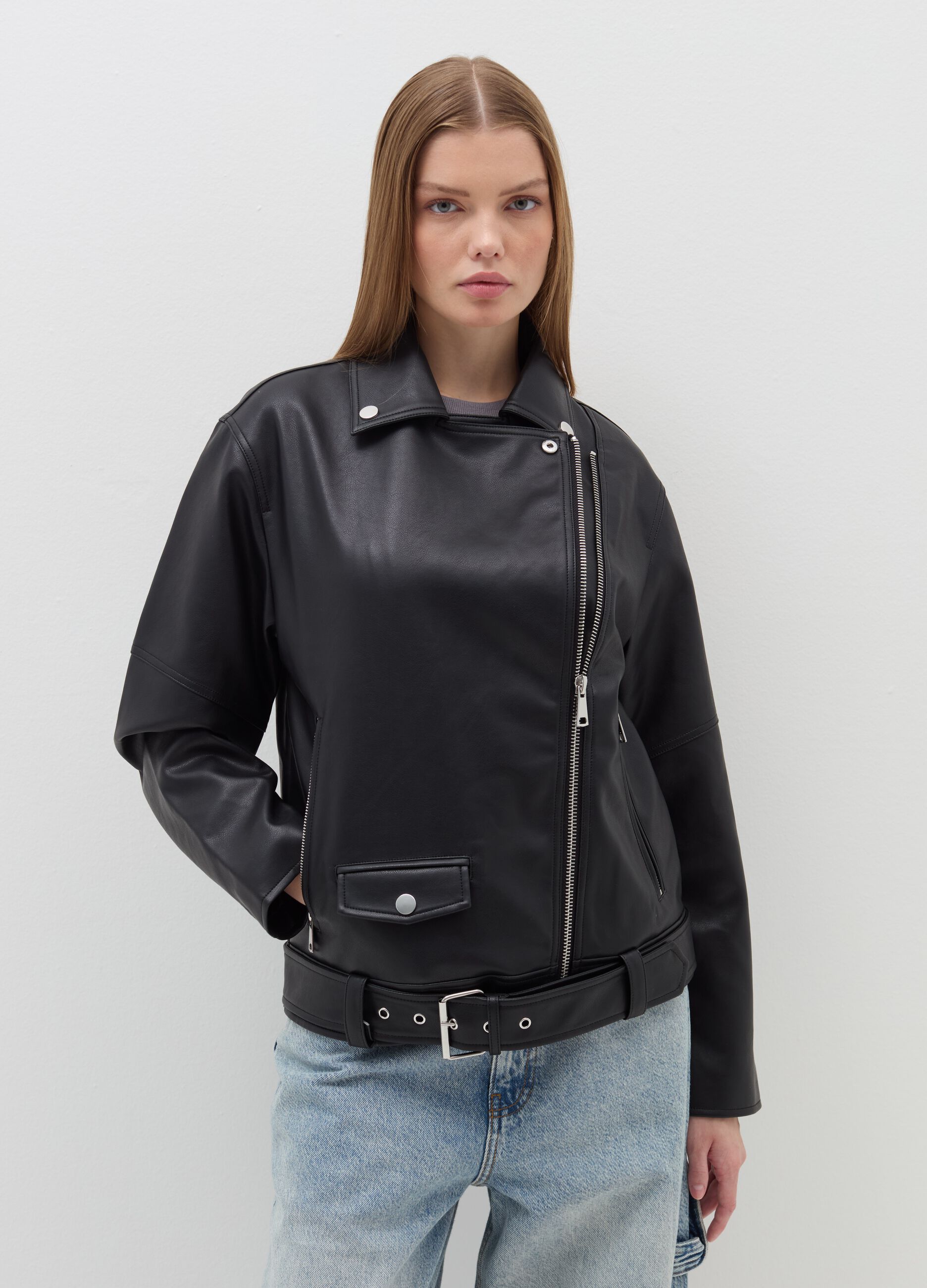 Oversized biker jacket with zip