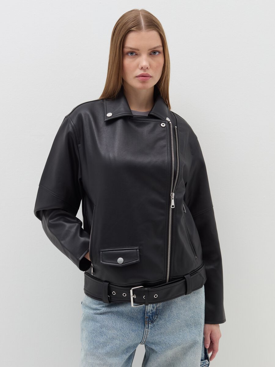 Oversized biker jacket with zip_1