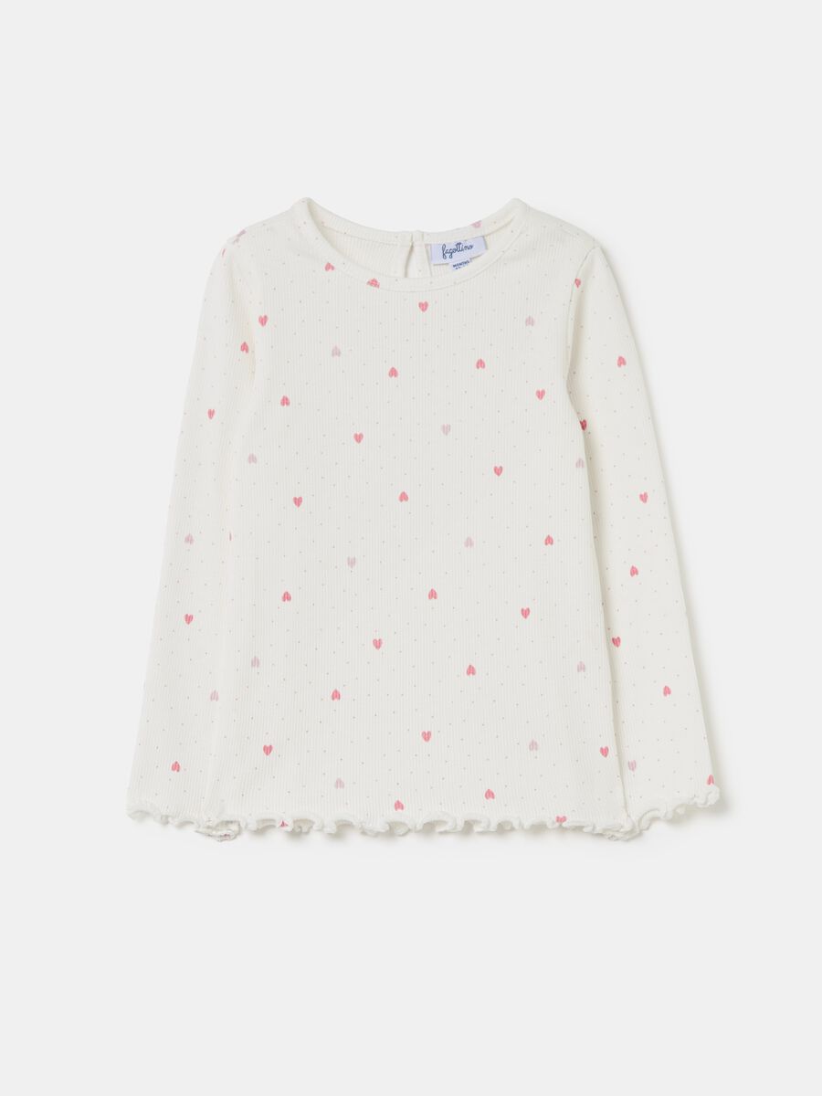 Ribbed T-shirt with small hearts print_0