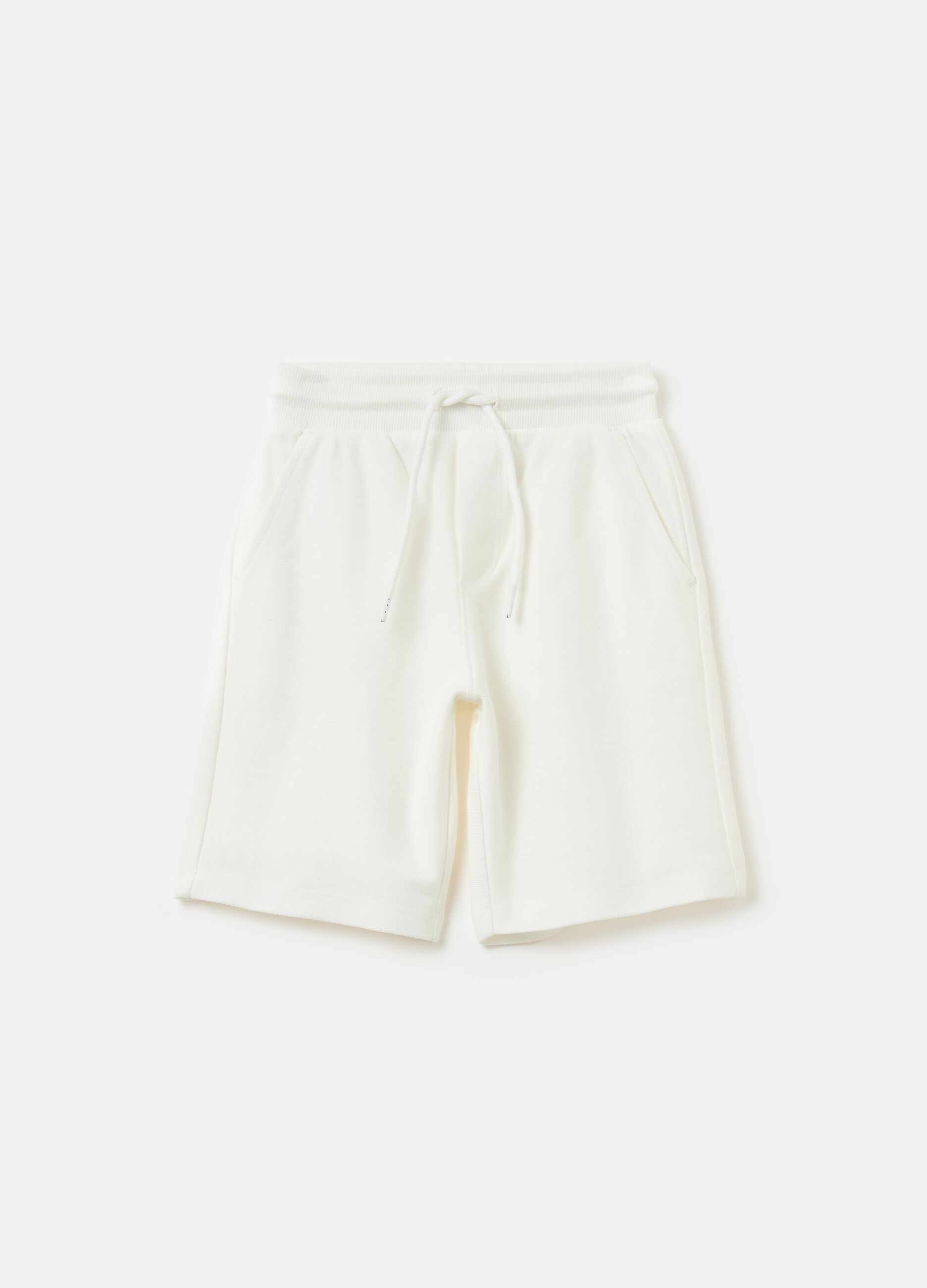 Cotton Bermuda shorts with striped weave