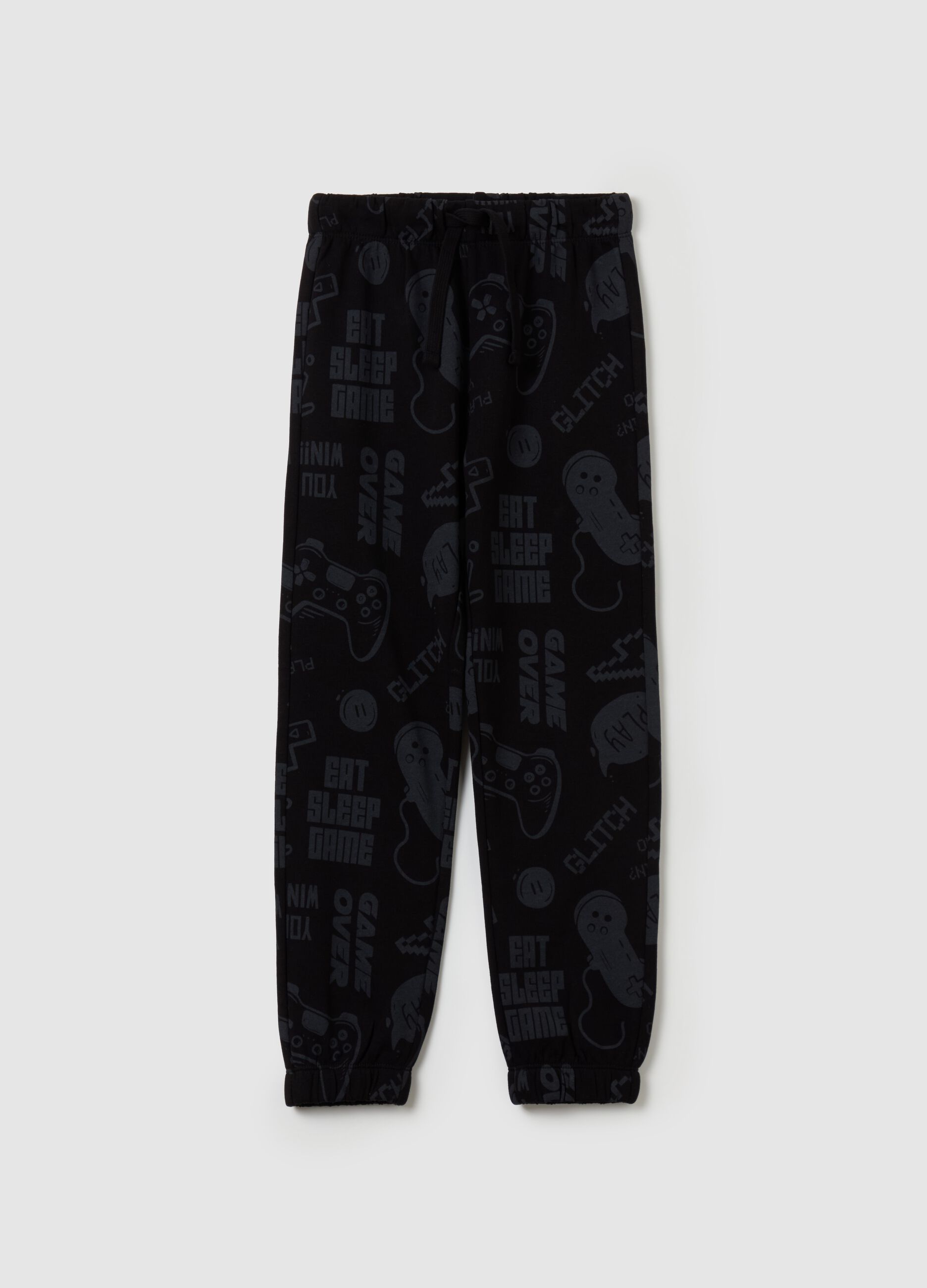 Fleece joggers with drawstring and print