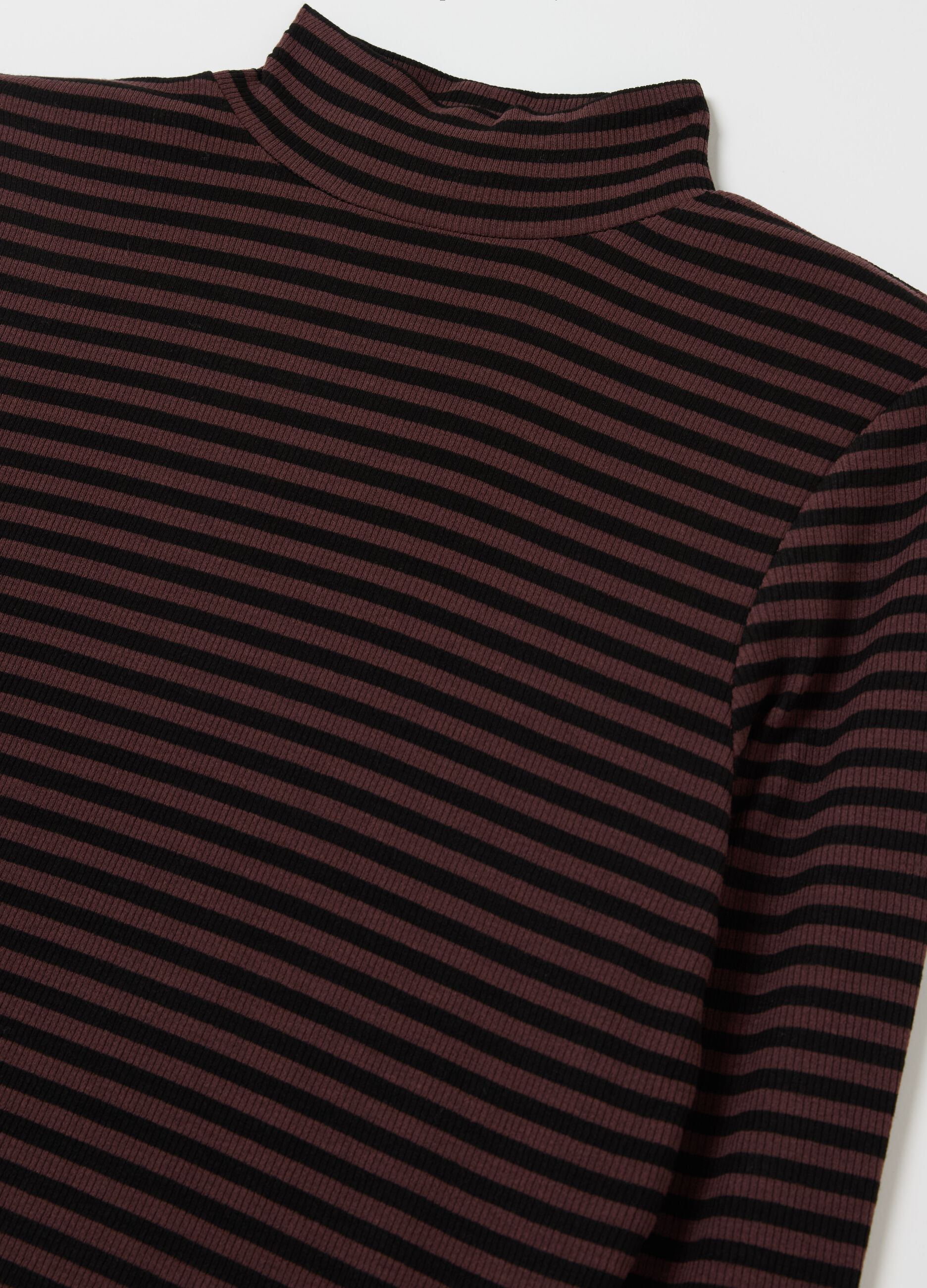 Striped T-shirt with mock neck