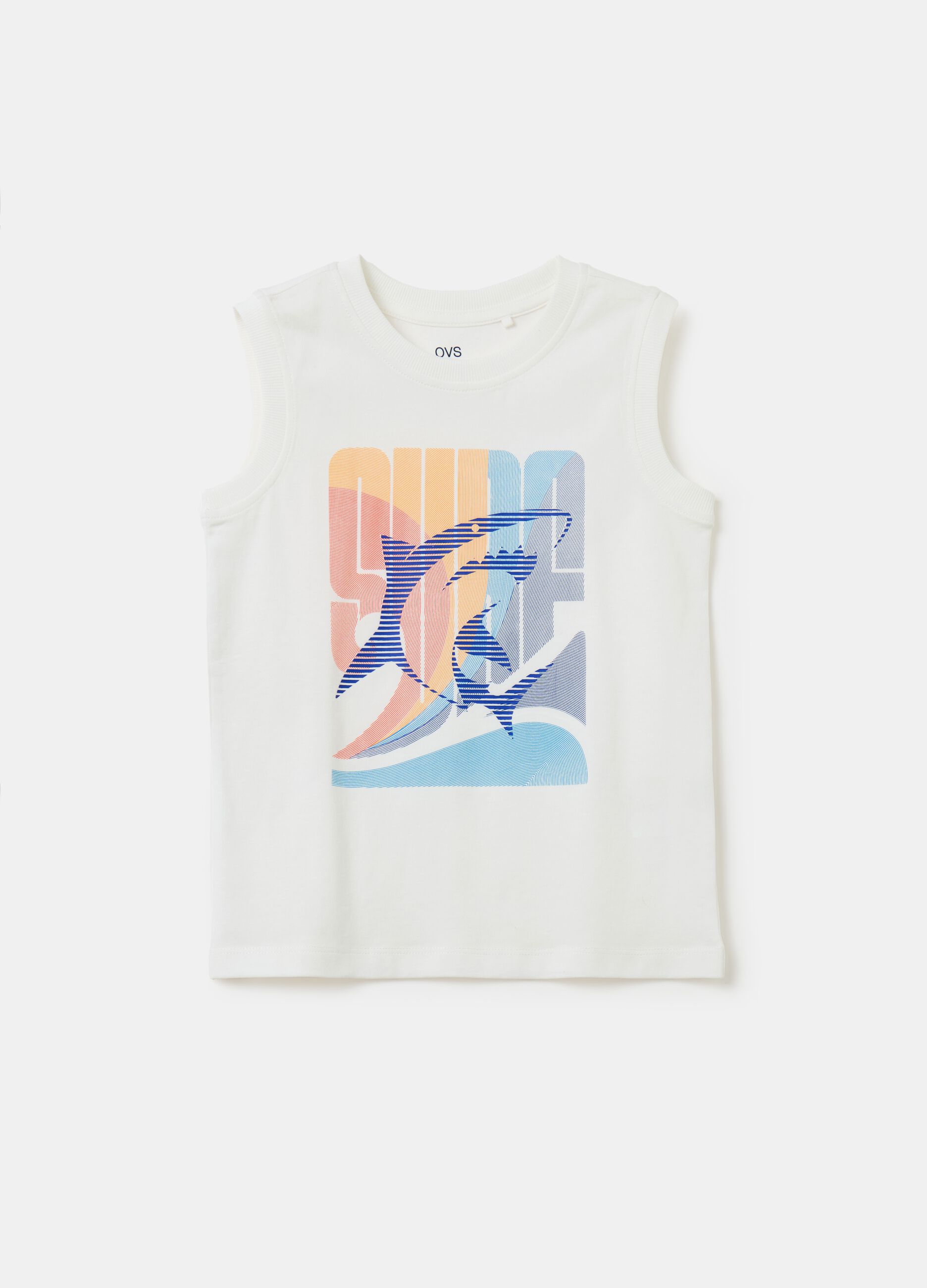 Racerback vest with shark and surf print