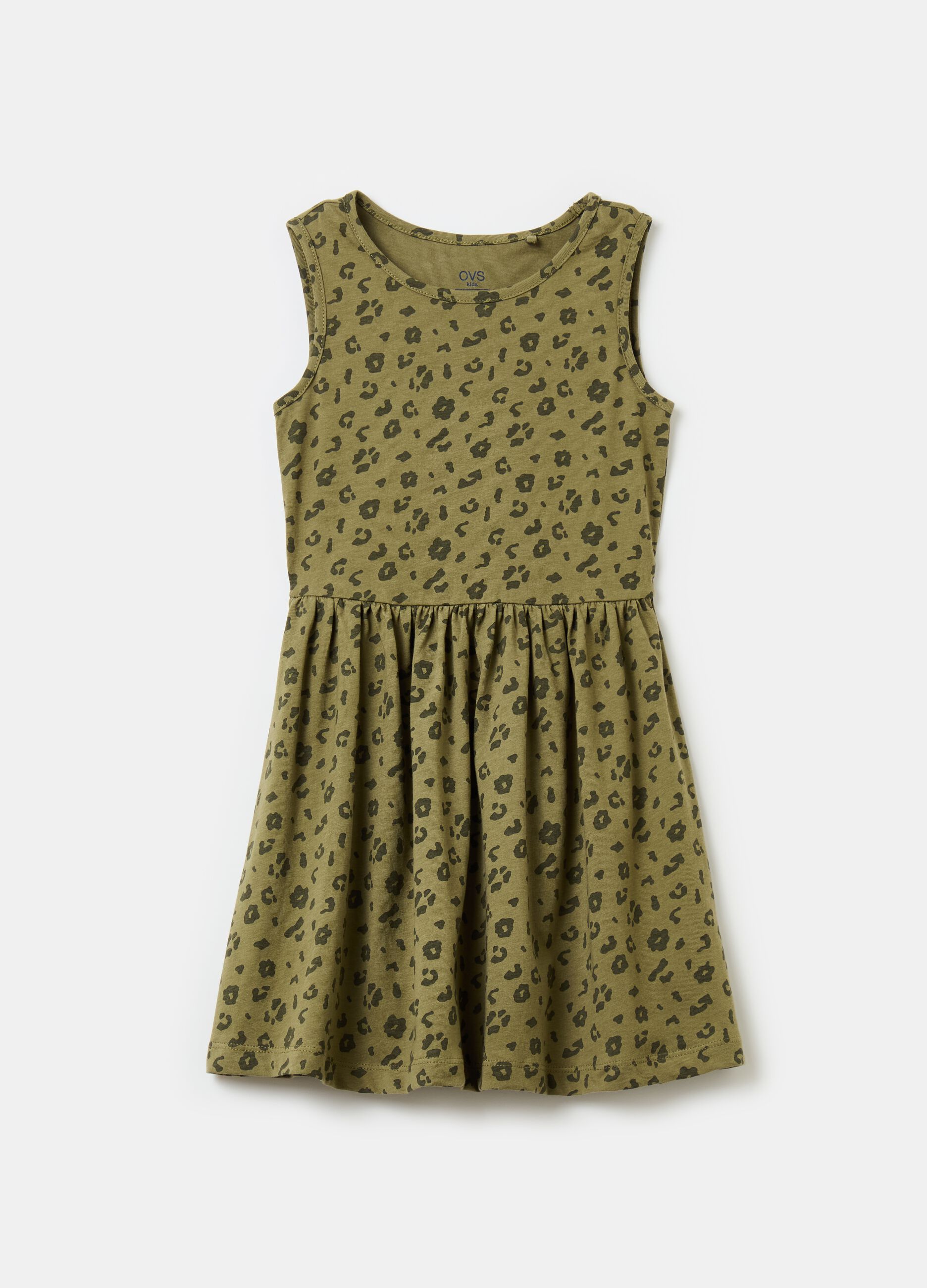 Sleeveless dress with animal print