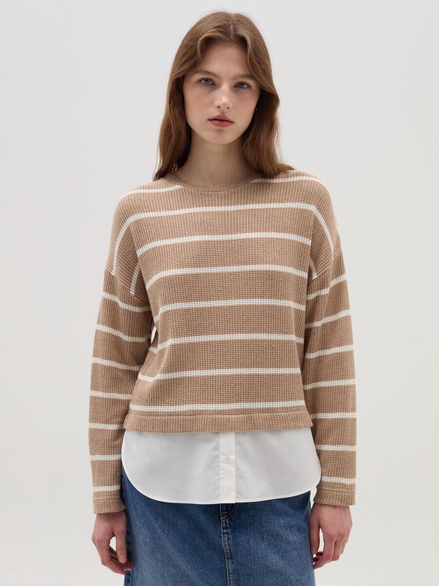 Long-sleeved T-shirt with micro waffle weave_1