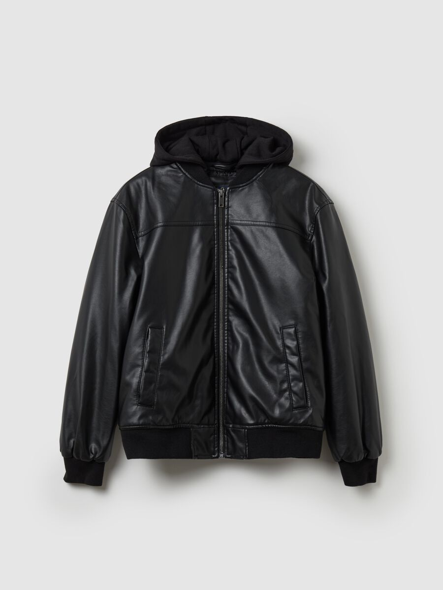 Shiny bomber jacket with hood_0