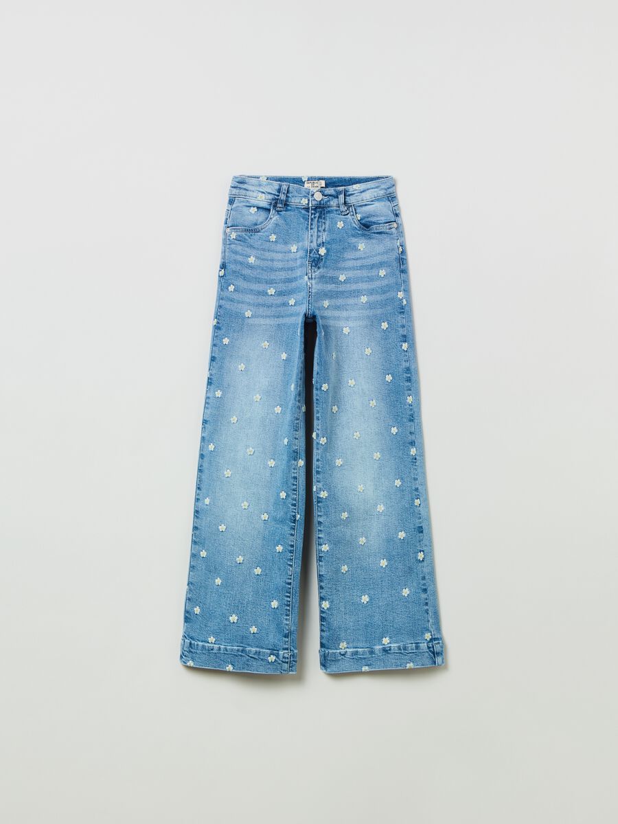 Straight-fit jeans with embroidered daisies_0