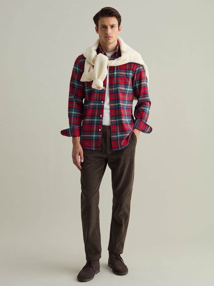 Flannel shirt with check pattern and button-down collar_0