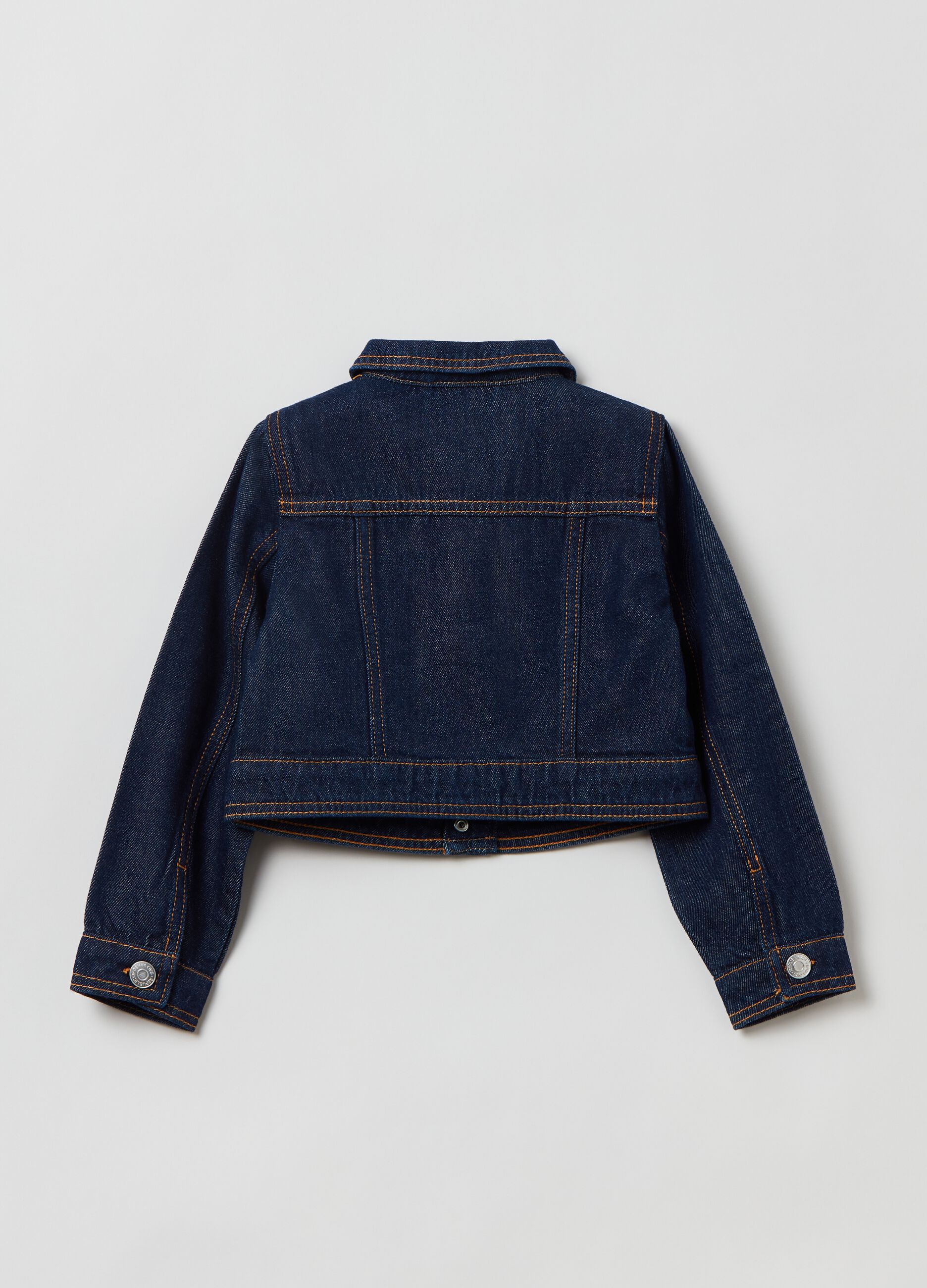 Denim jacket with rounded collar