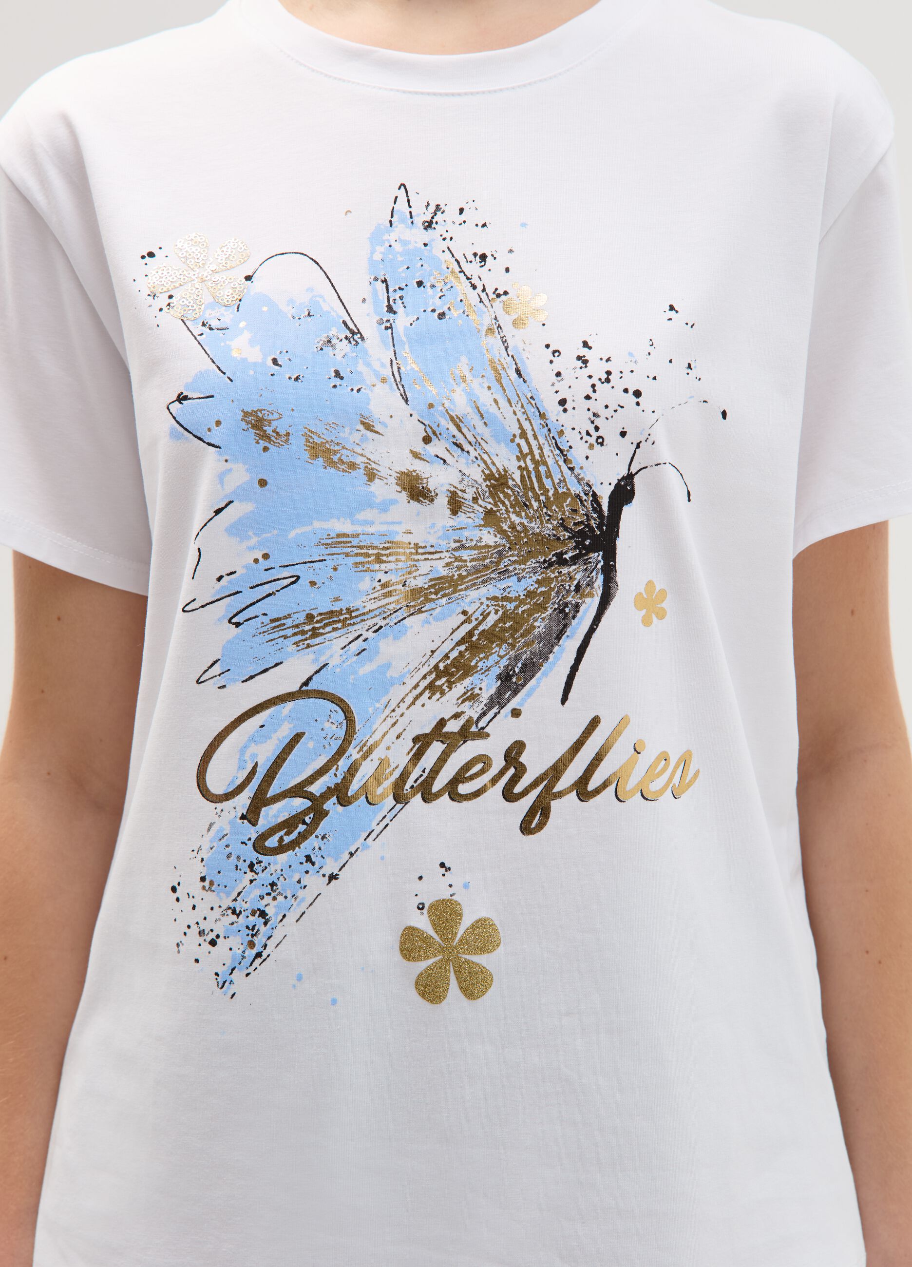 T-shirt with butterfly print in foil