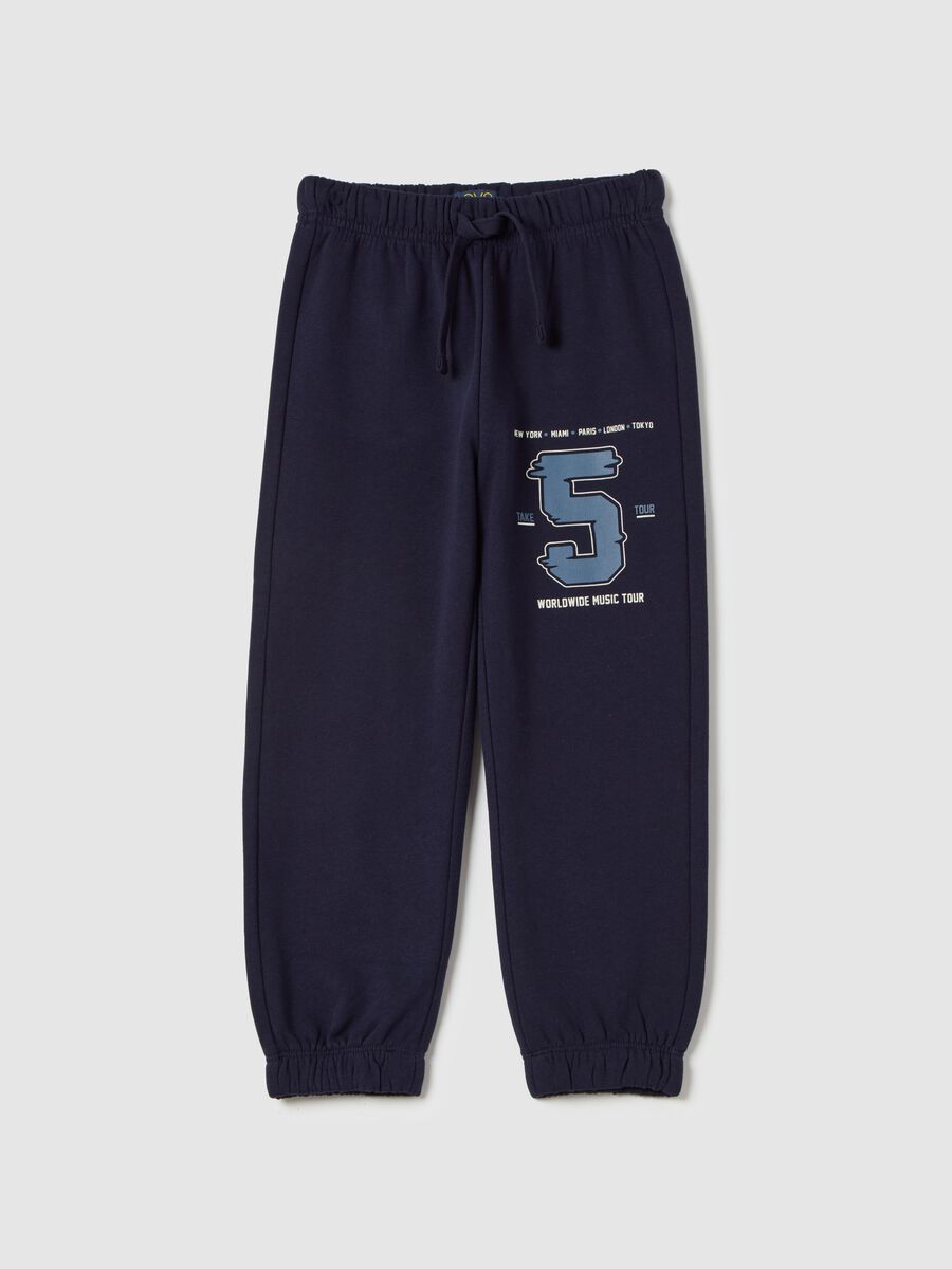 Fleece joggers with drawstring and print_0