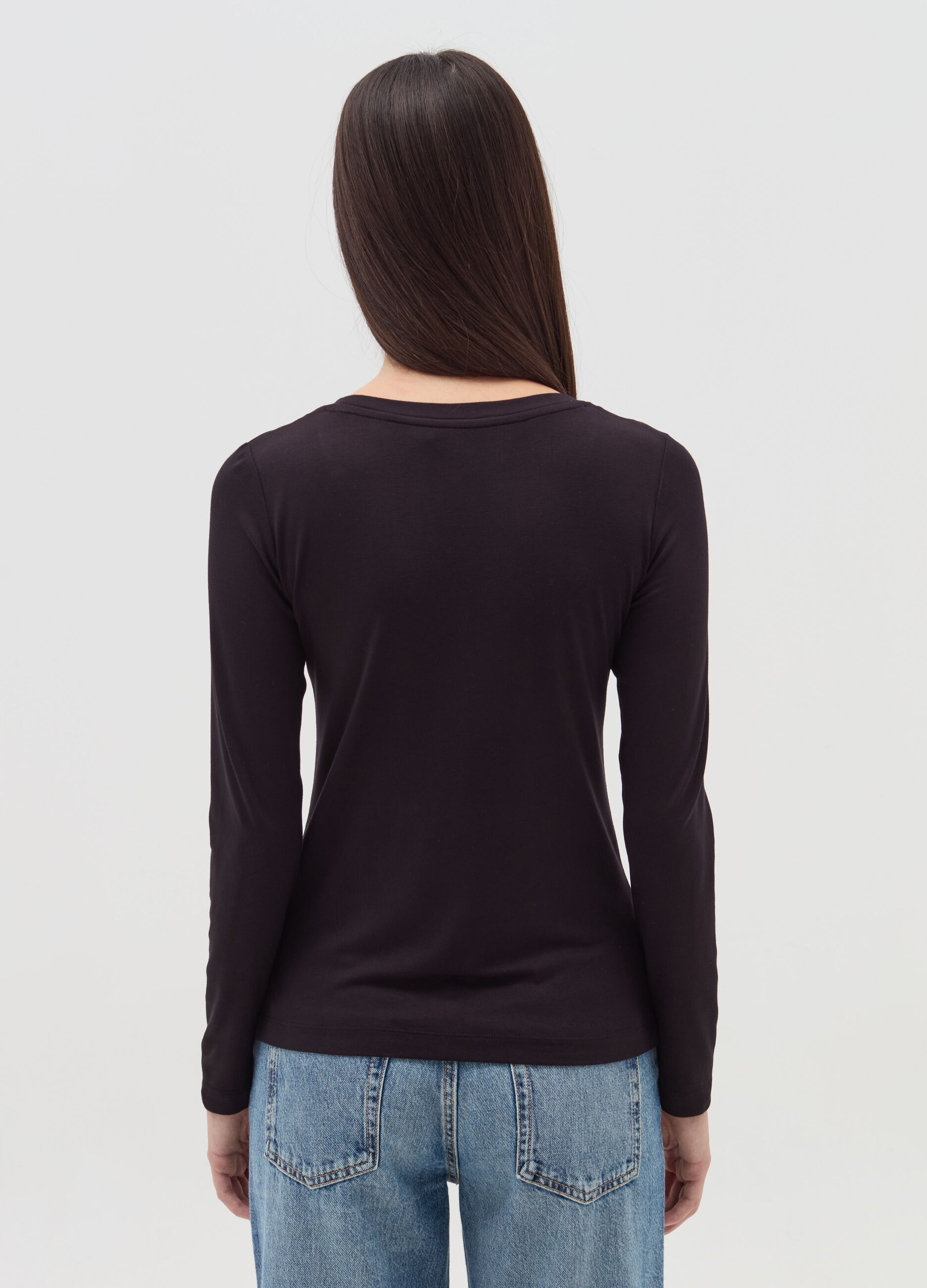 Long-sleeved T-shirt in stretch viscose