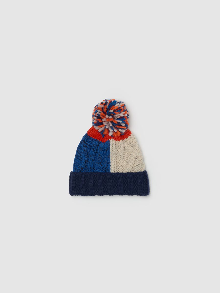 Colourblock knit hat with pompom_0